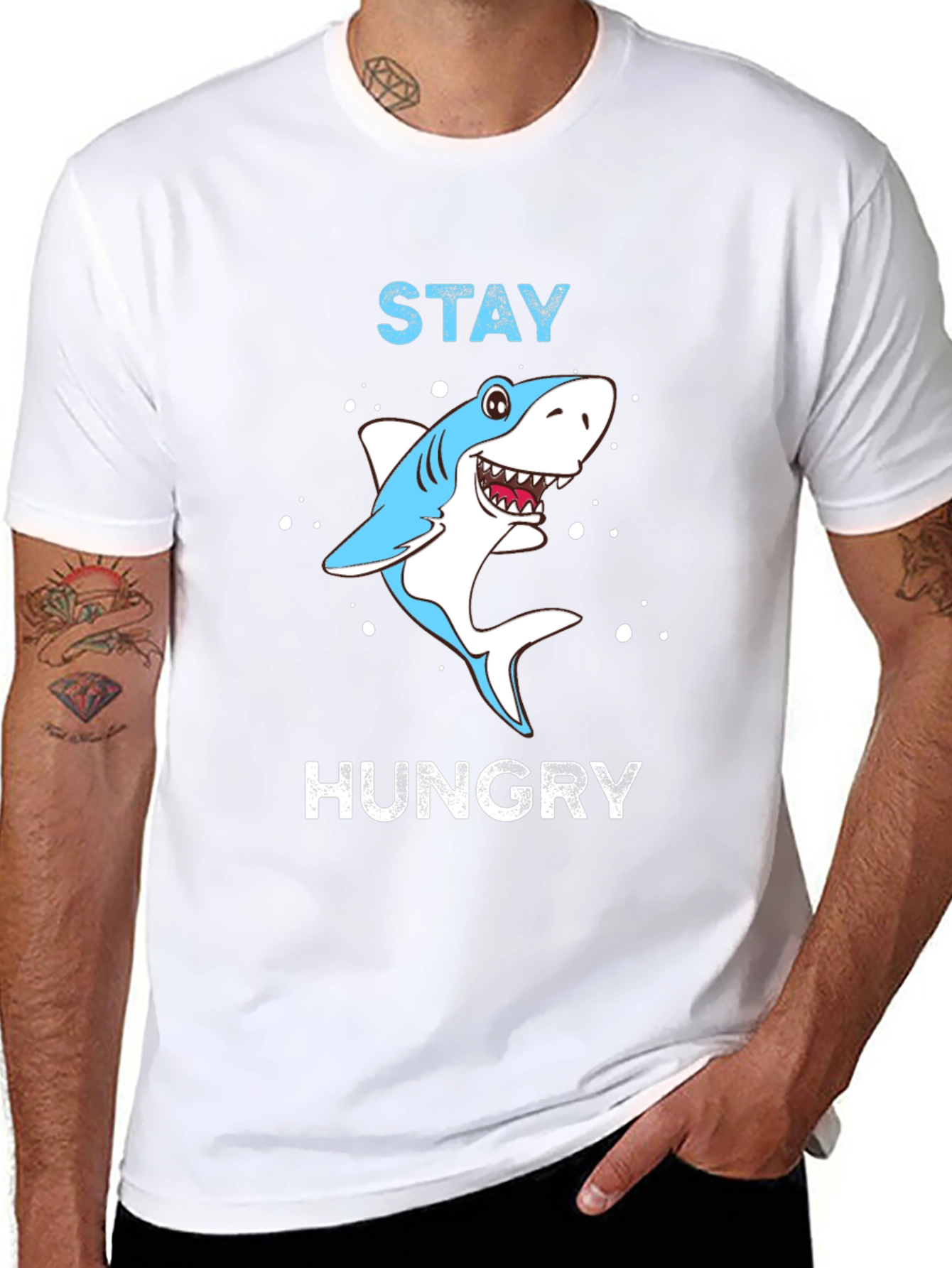 Black Stay Hungry Shark Graphic Tee view 8