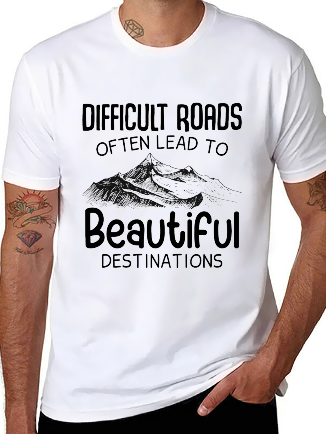 Black Inspirational Graphic Tee - Difficult Roads, Beautiful Destinations view 8