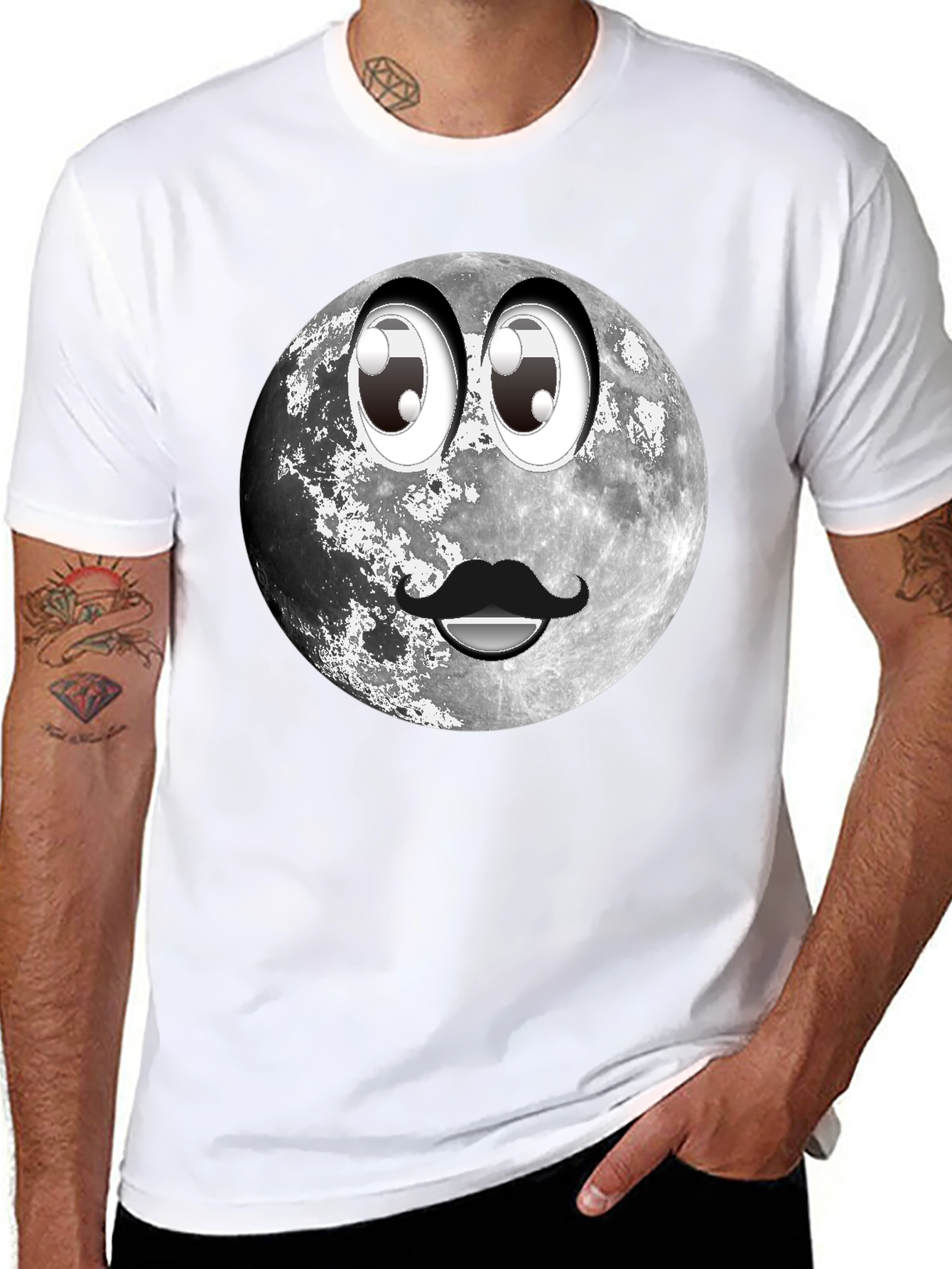 Black Humorous Moon Face Graphic Tee - Black view 8