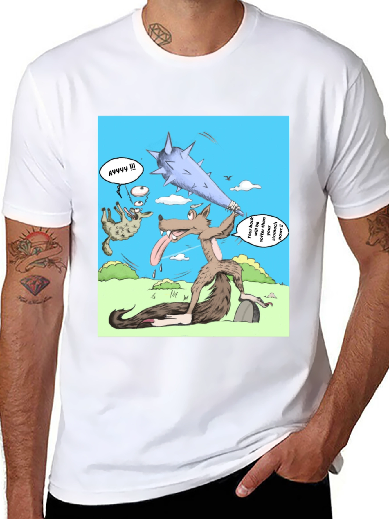 Black Cartoon Wolf T-Shirt view 8