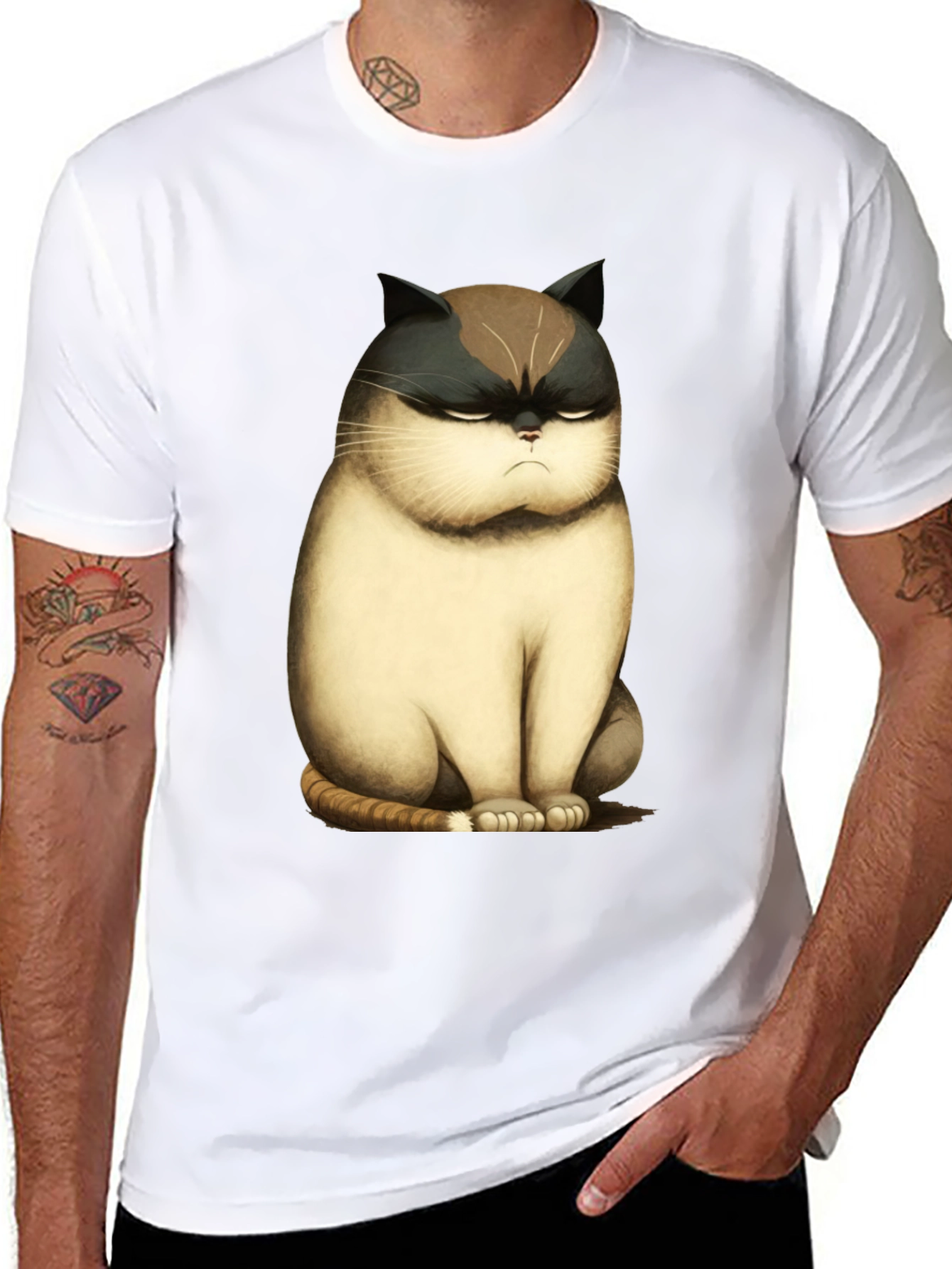 Black Grumpy Cat T-Shirt - Funny Cartoon Cat Tee view 8