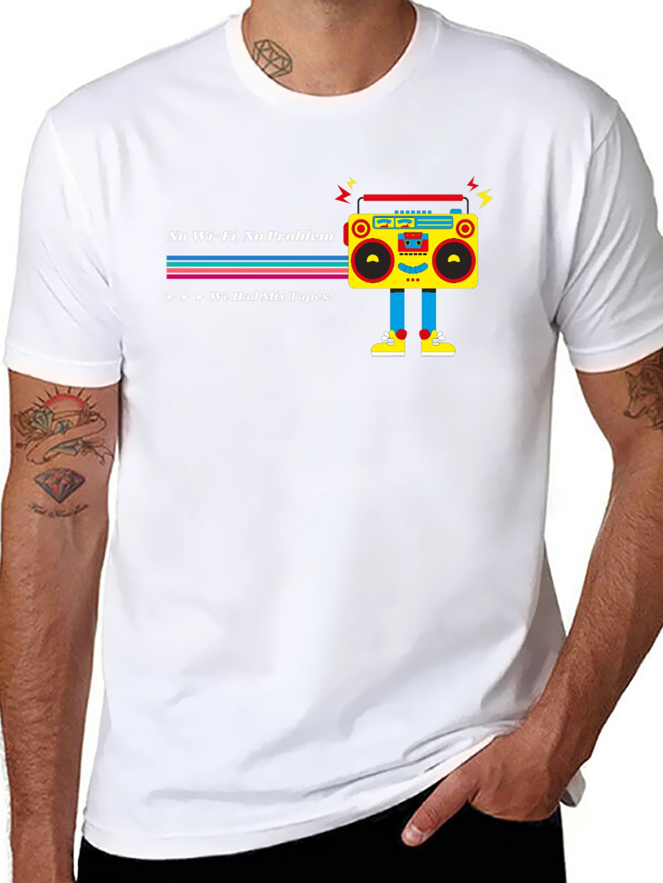 Black Retro Boombox T-Shirt - No Wifi, No Problem! view 8