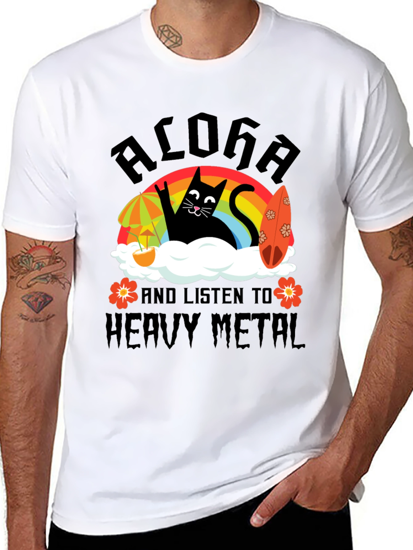 Black Aloha Heavy Metal Black Cat Graphic Tee view 8