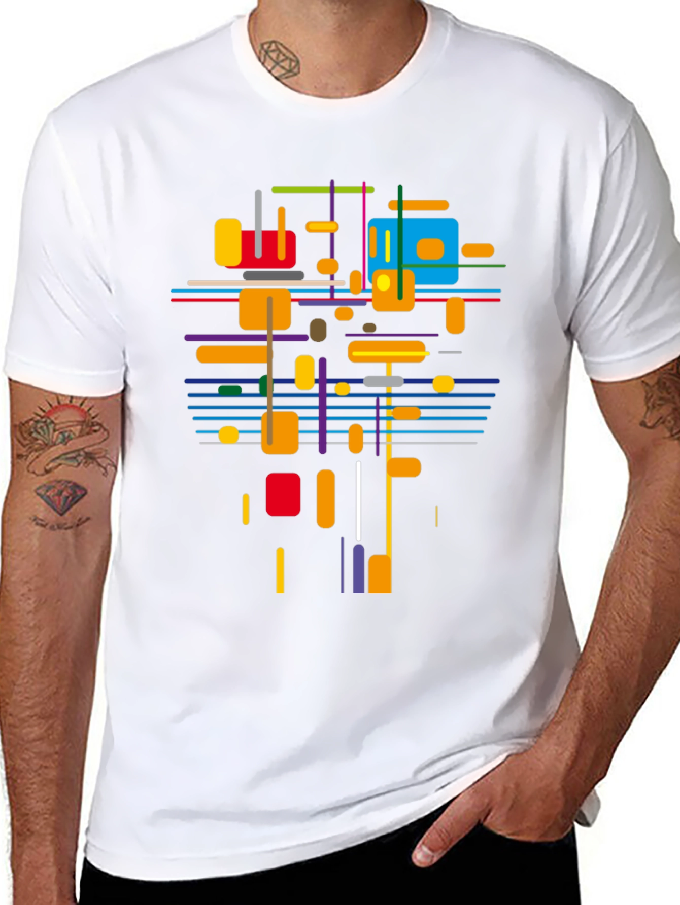 Black Abstract Geometric T-Shirt - Modern Art Tee view 8