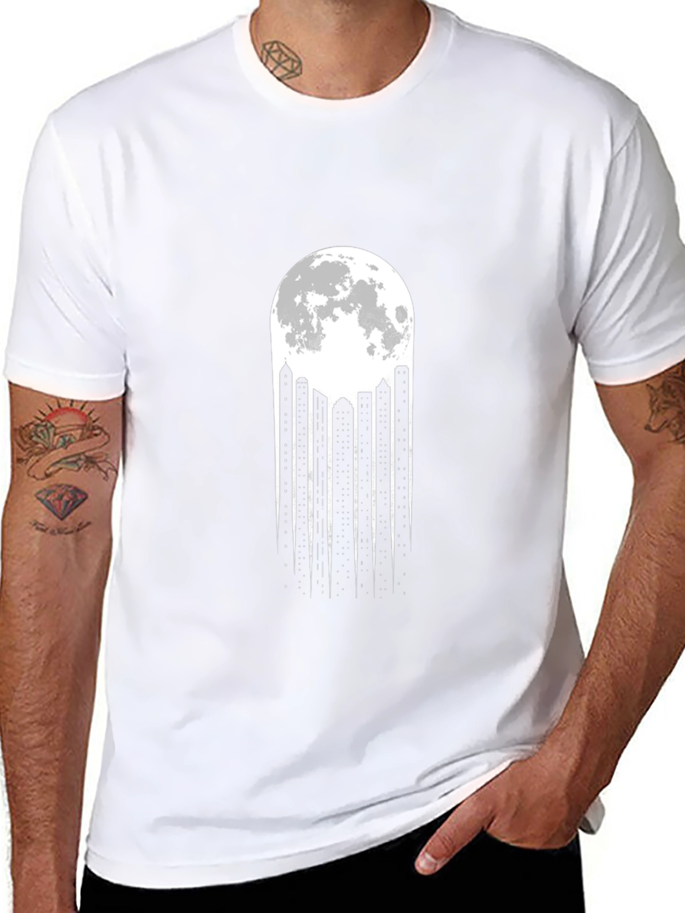 Black Moonlit Cityscape Black T-Shirt view 8