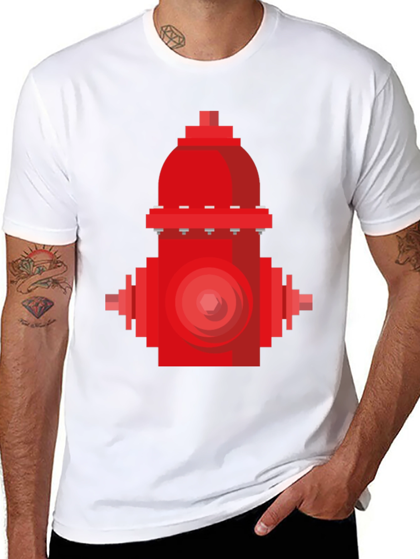 Black Pixel Fire Hydrant Graphic Tee - Black Cotton Shirt view 8