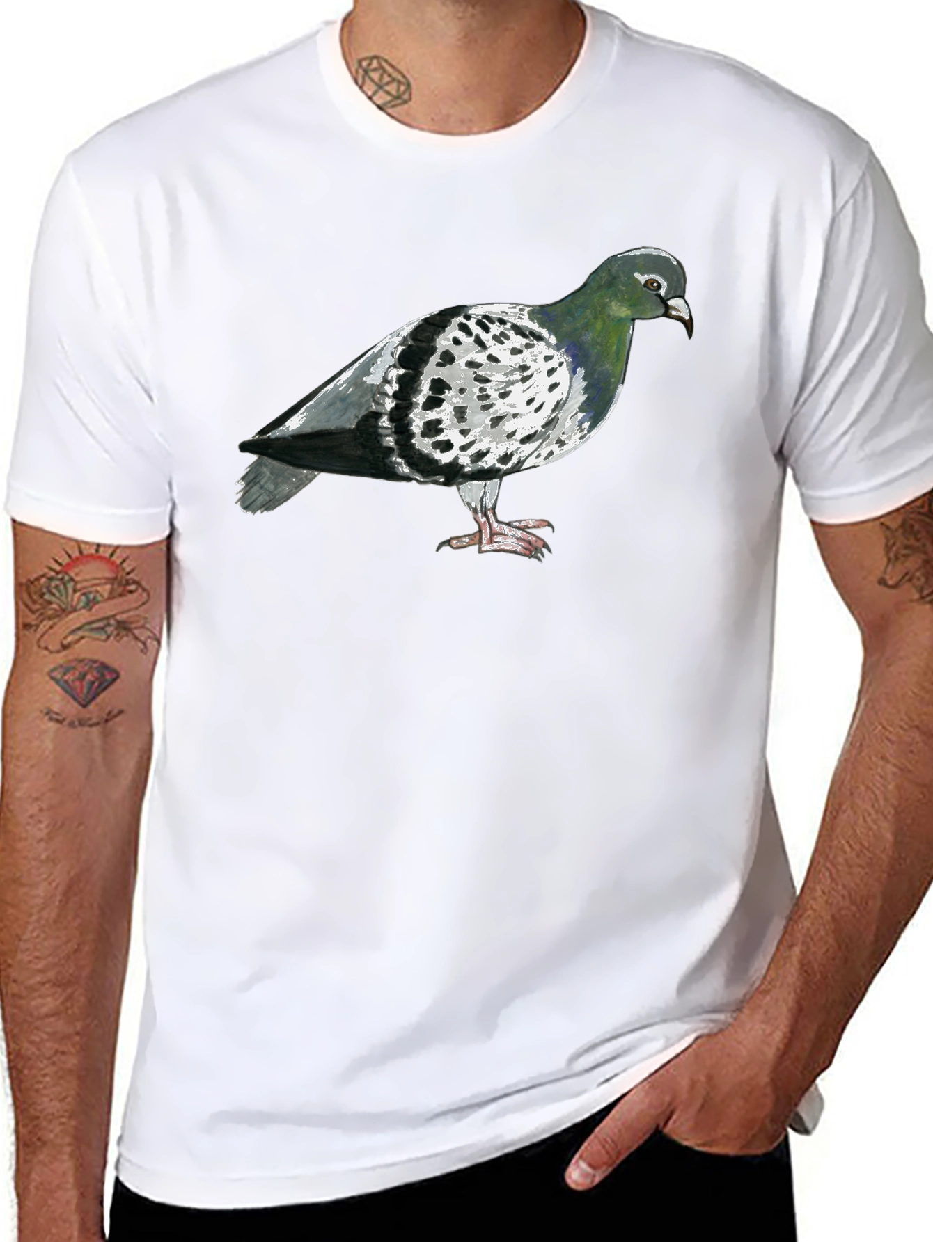 Black Pigeon Graphic T-Shirt - Black Crew Neck Tee view 8