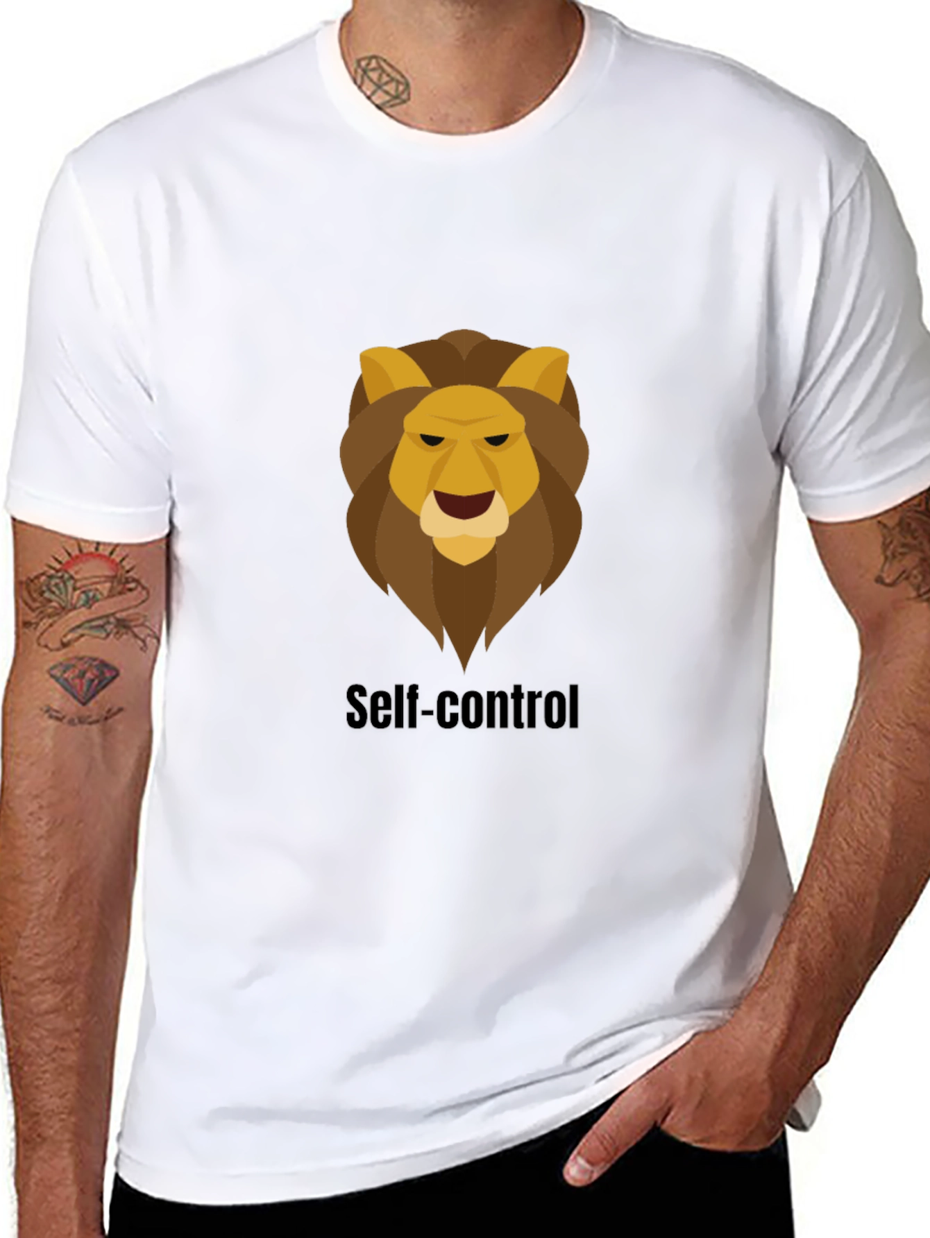 Black Self-Control Lion Graphic Black T-Shirt view 8