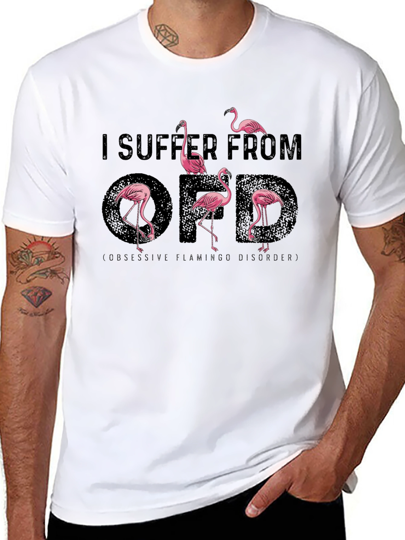 Black Obsessive Flamingo Disorder T-Shirt view 8