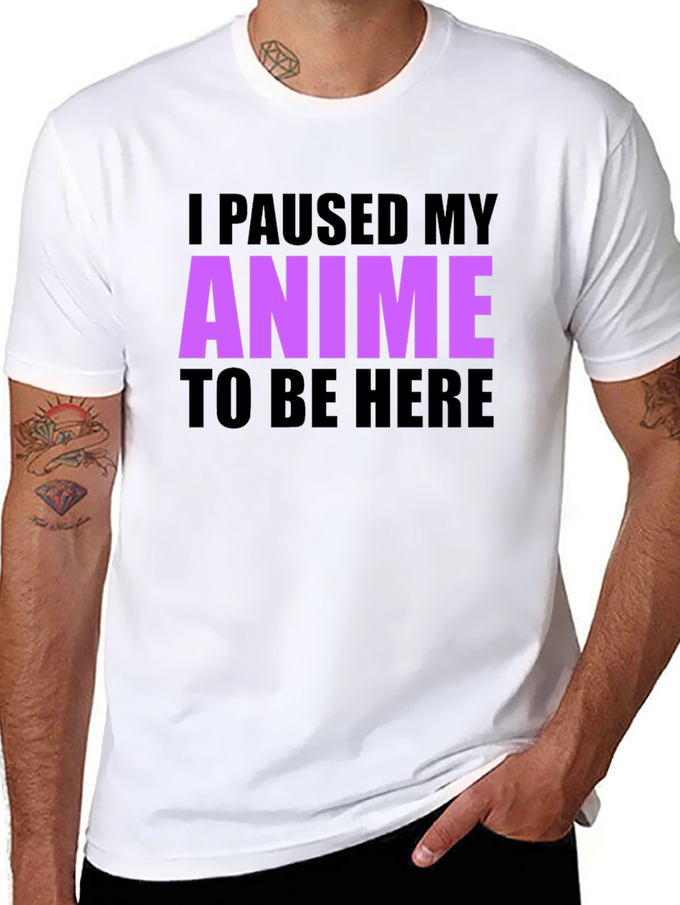 Black Anime Paused Graphic T-Shirt - Casual Crew Neck Tee view 8
