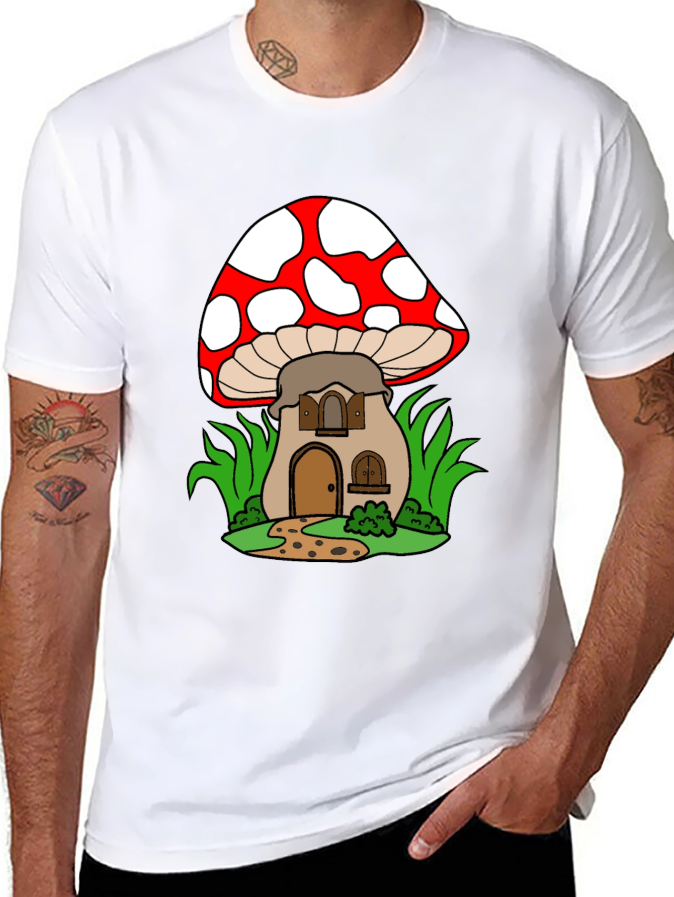 Black Mushroom House Graphic Tee - Fun & Unique Design view 8
