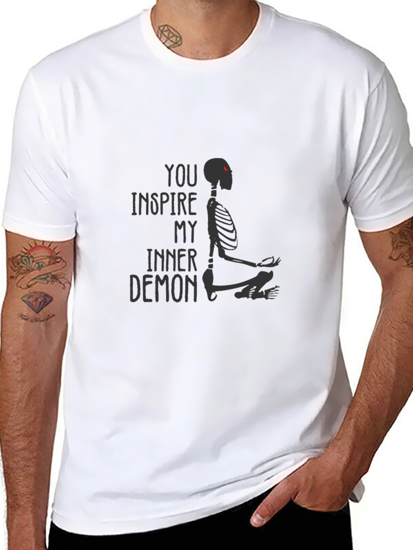 Black Inner Demon Graphic Tee - Meditating Skeleton Design view 8