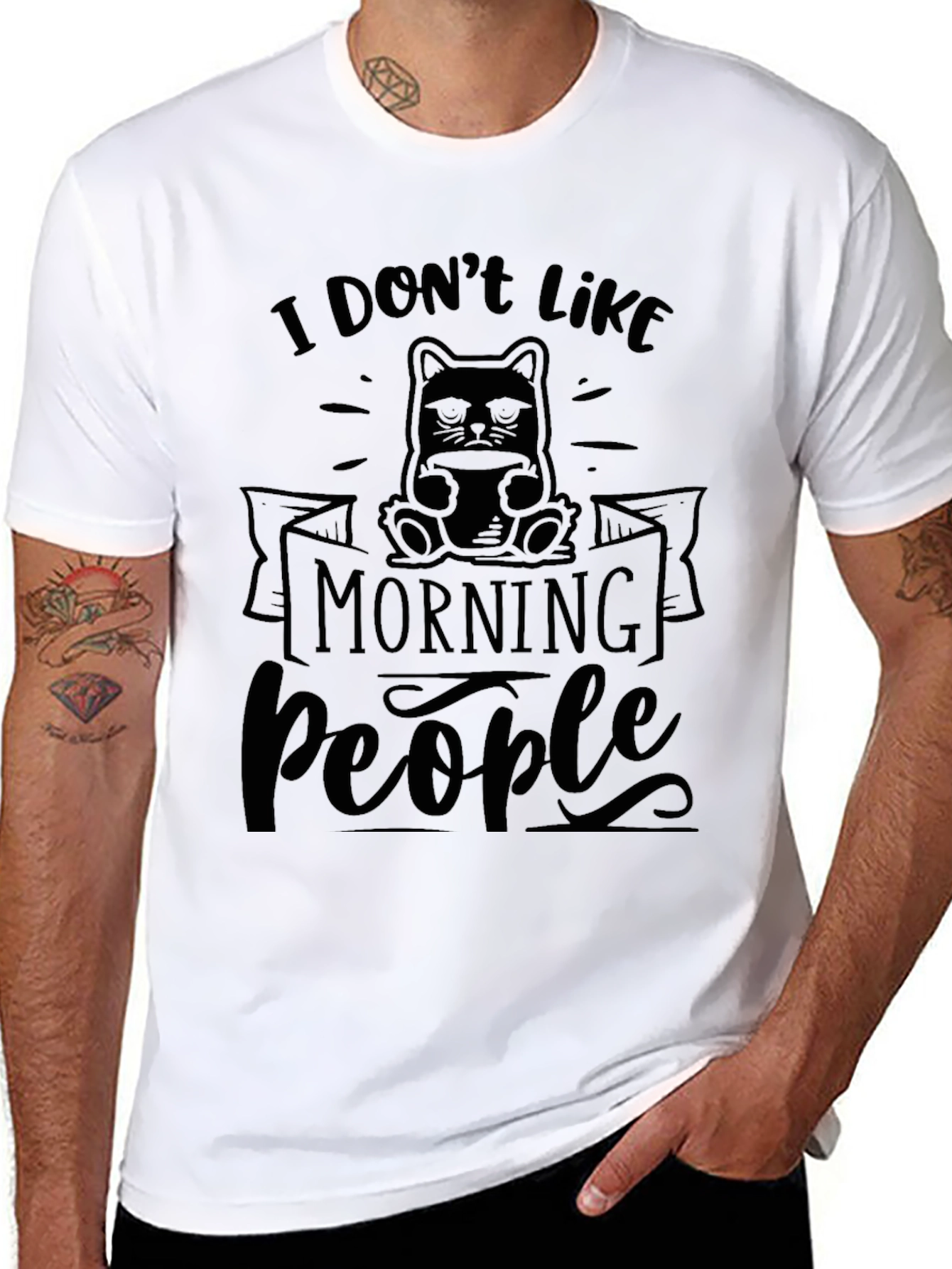 Black Funny Cat 'Morning People' Graphic Tee view 8