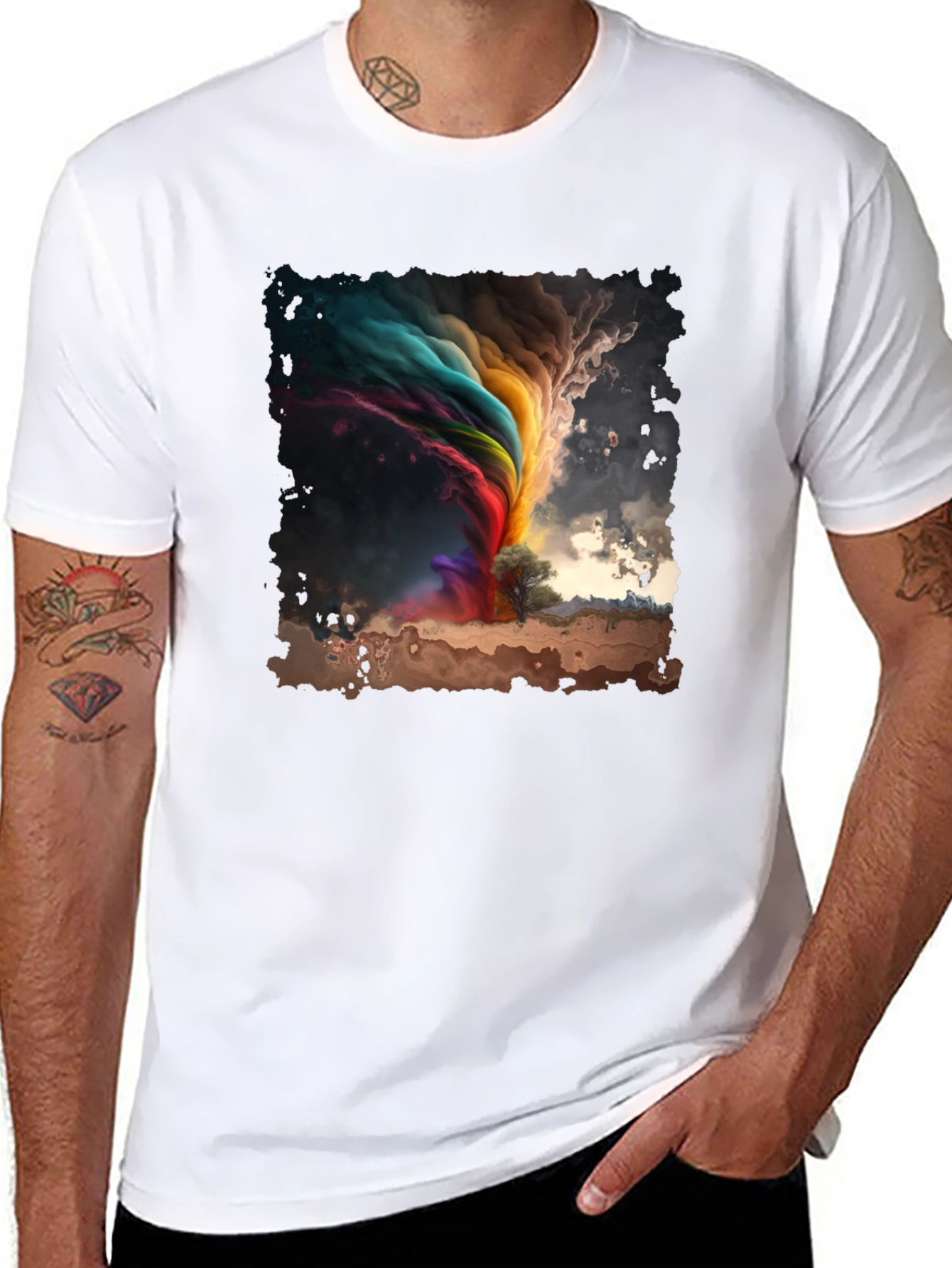 Black Rainbow Tornado Graphic Tee - Stylish Comfort view 8