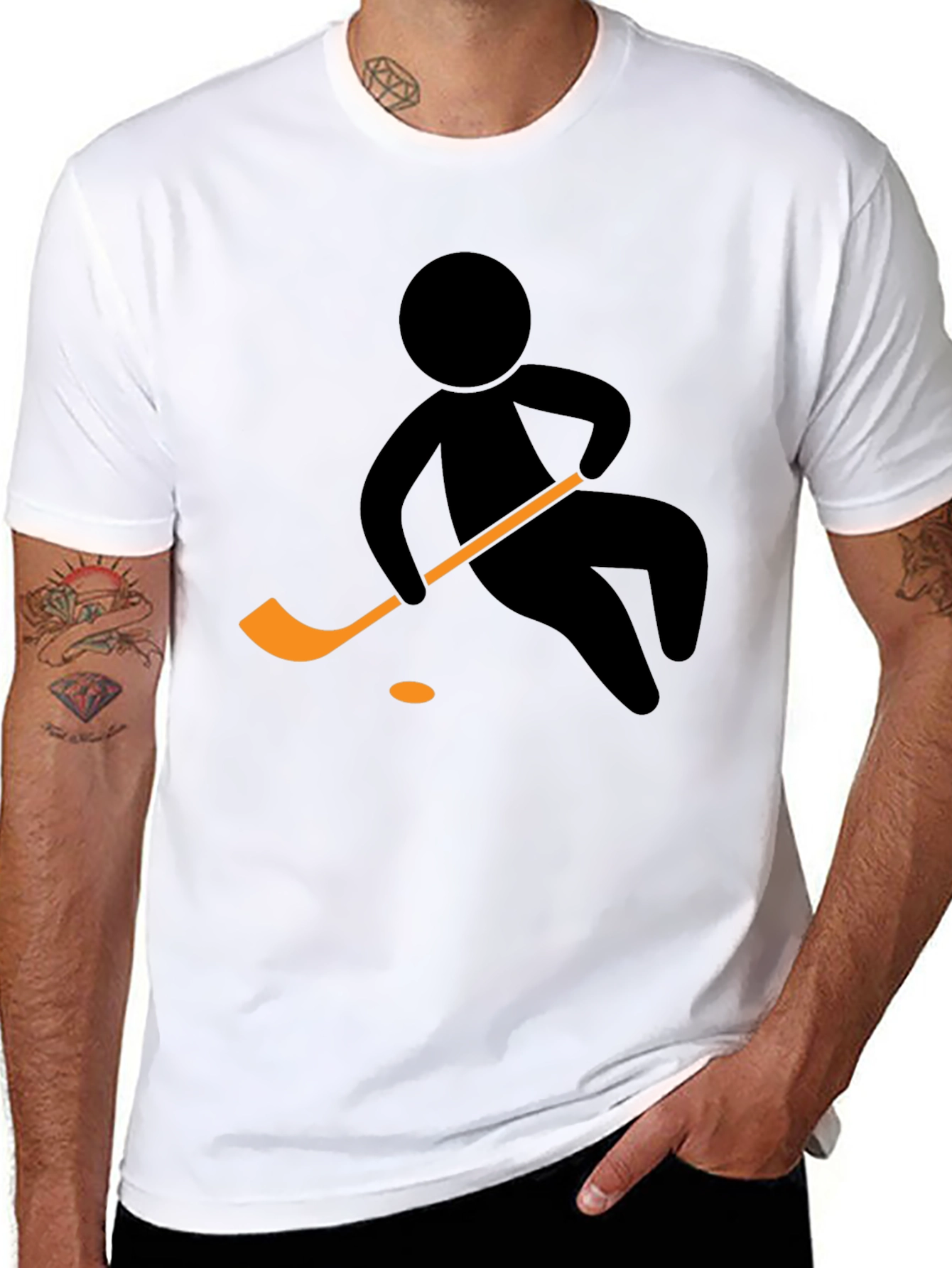Black Hockey Player Graphic Tee - Black Cotton T-Shirt view 8