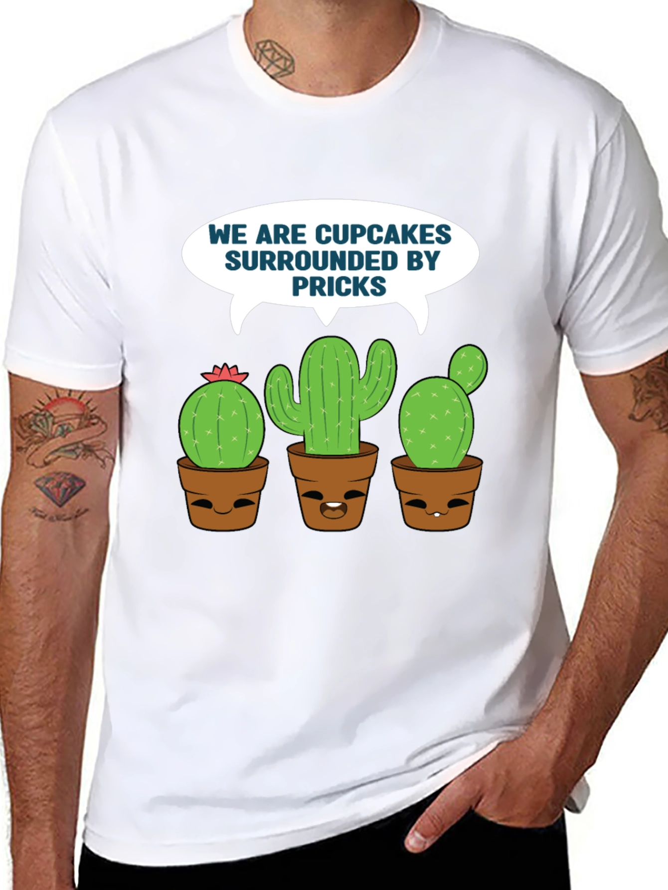 Black Funny Cupcakes & Pricks Cactus Graphic T-Shirt view 8