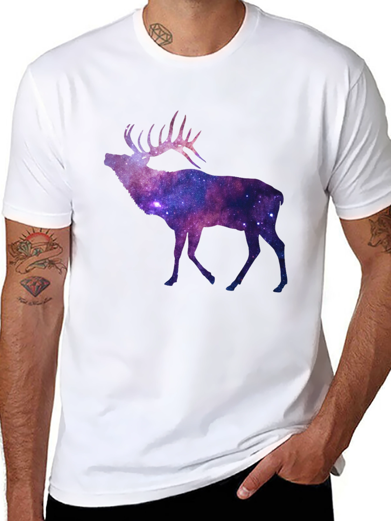 Black Galaxy Elk Graphic Tee - Black Short Sleeve T-Shirt view 8