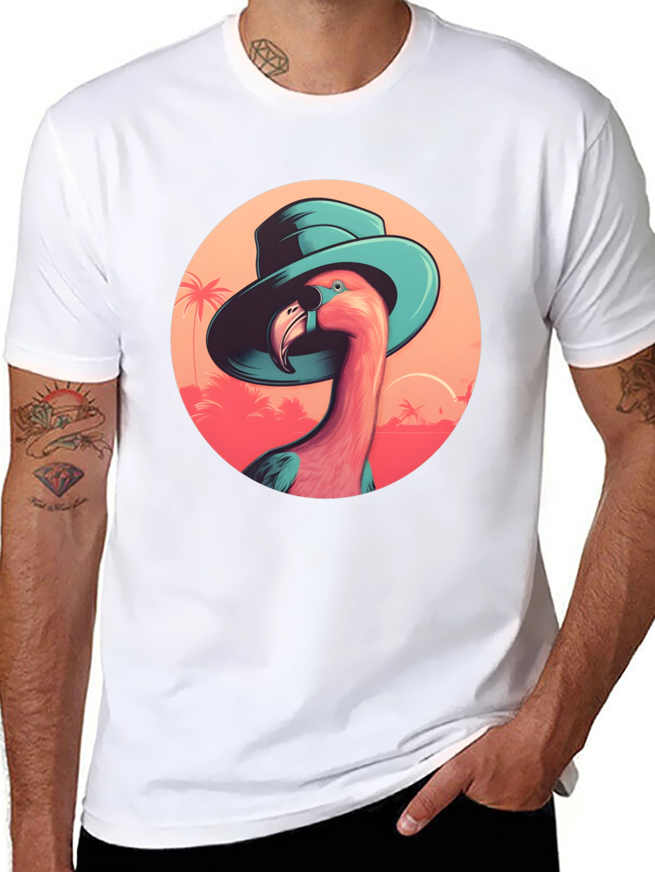 Black Flamingo in Hat Graphic Tee - Tropical Vacation Style view 8