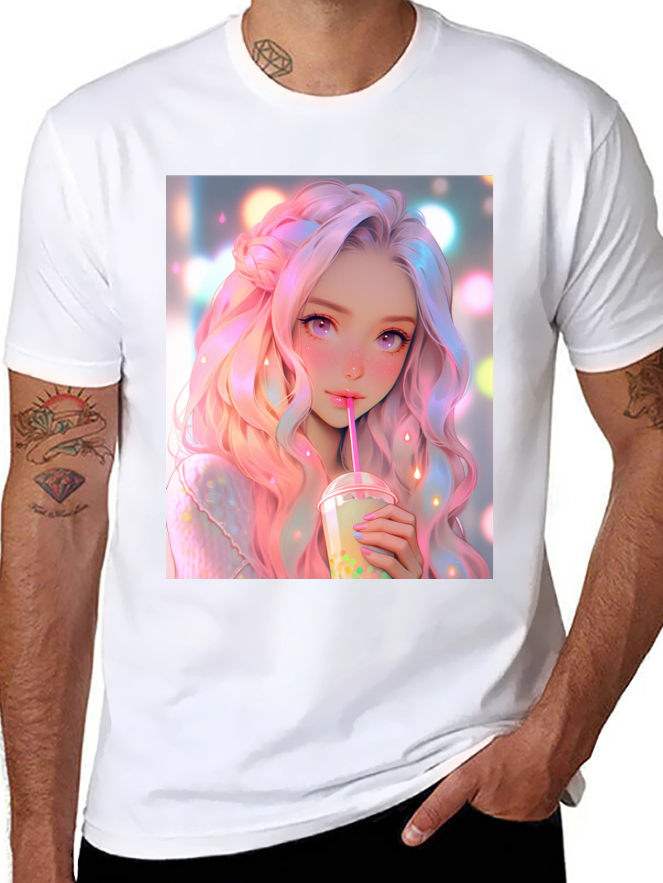 Black Anime Girl Bubble Tea Graphic T-Shirt view 8