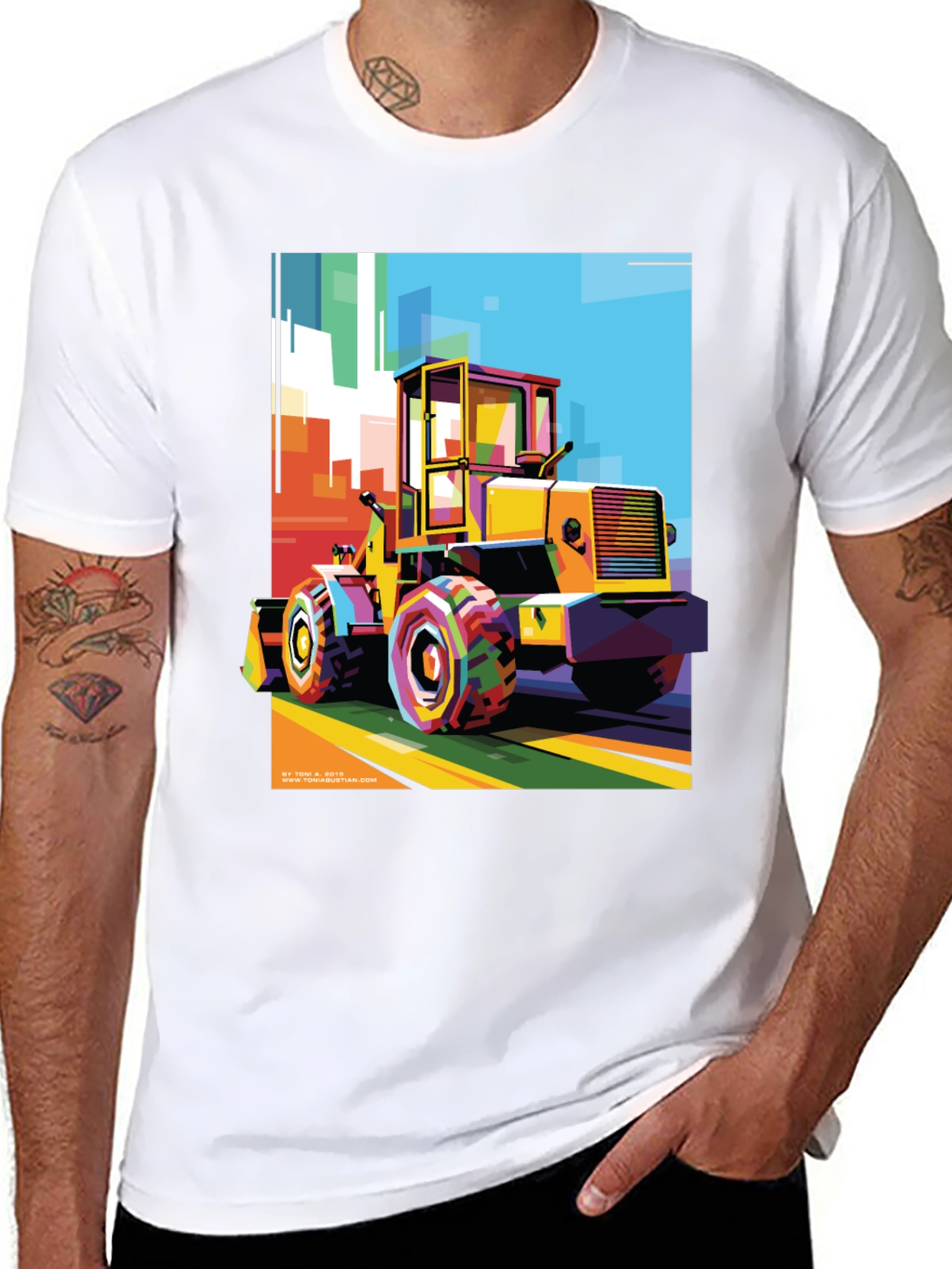 Black Bold Graphic Print T-Shirt - Construction Loader Art view 8