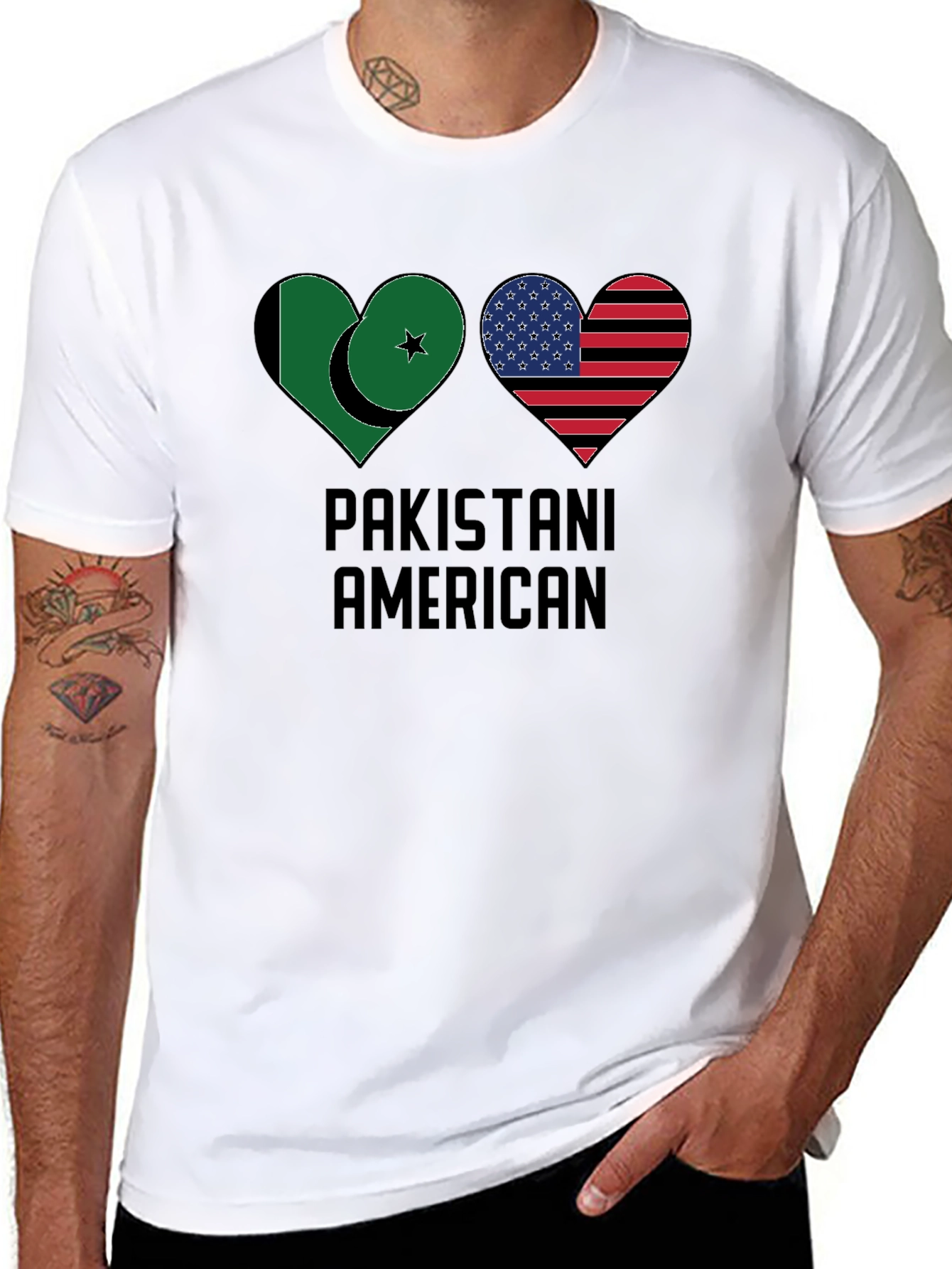 Black Pakistani American Heart Flag T-Shirt view 8