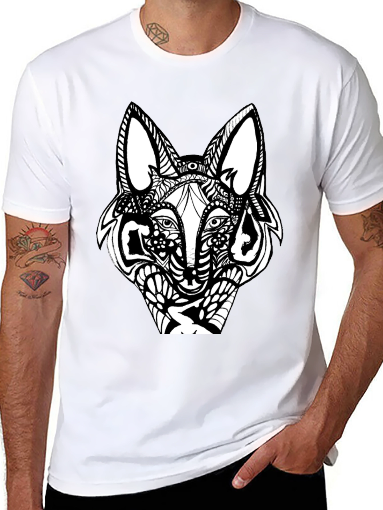 Black Abstract Wolf Graphic Black T-Shirt view 8