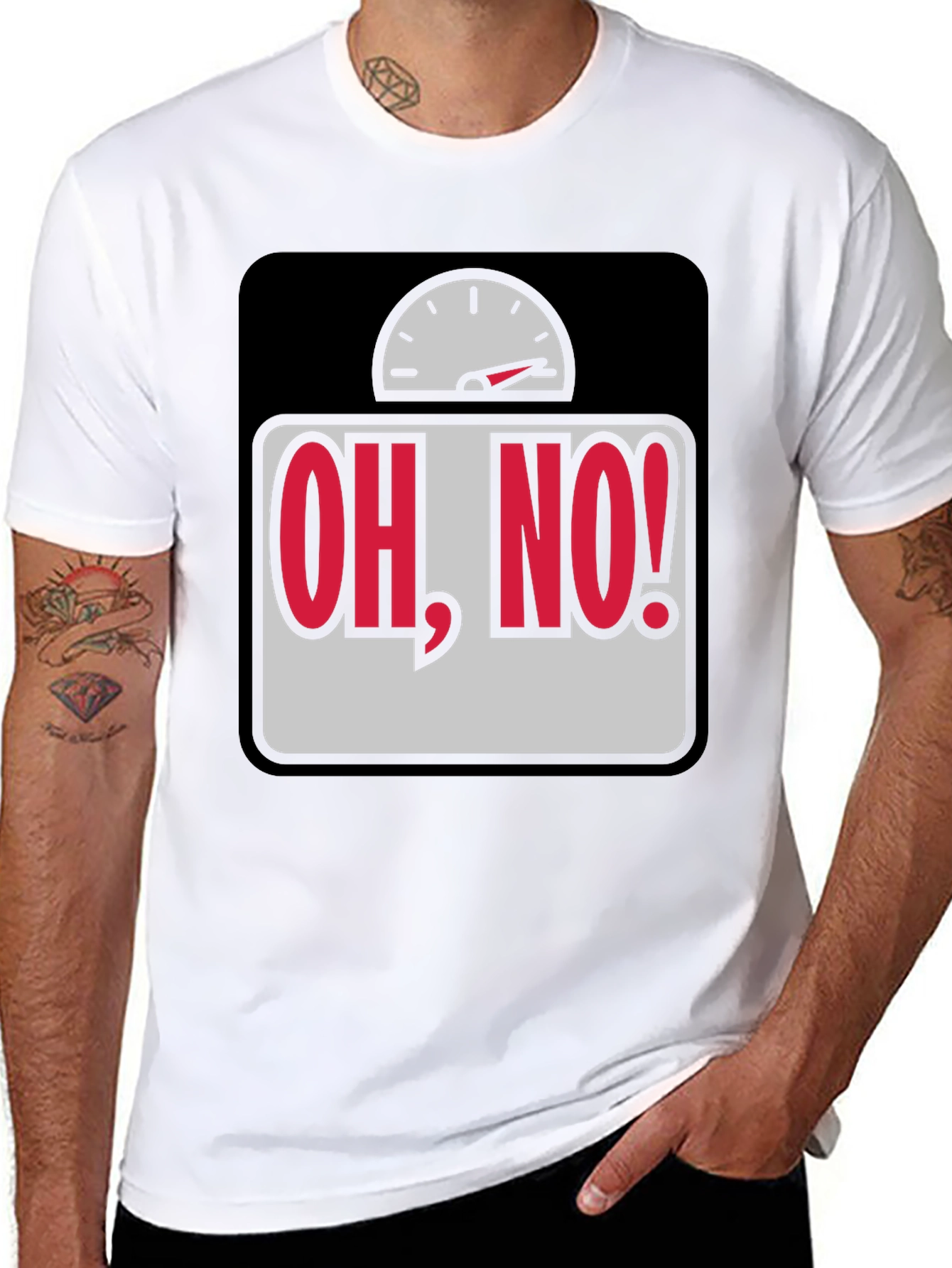 Black Oh, No! Scale Graphic T-Shirt - Weight Humor Tee view 8