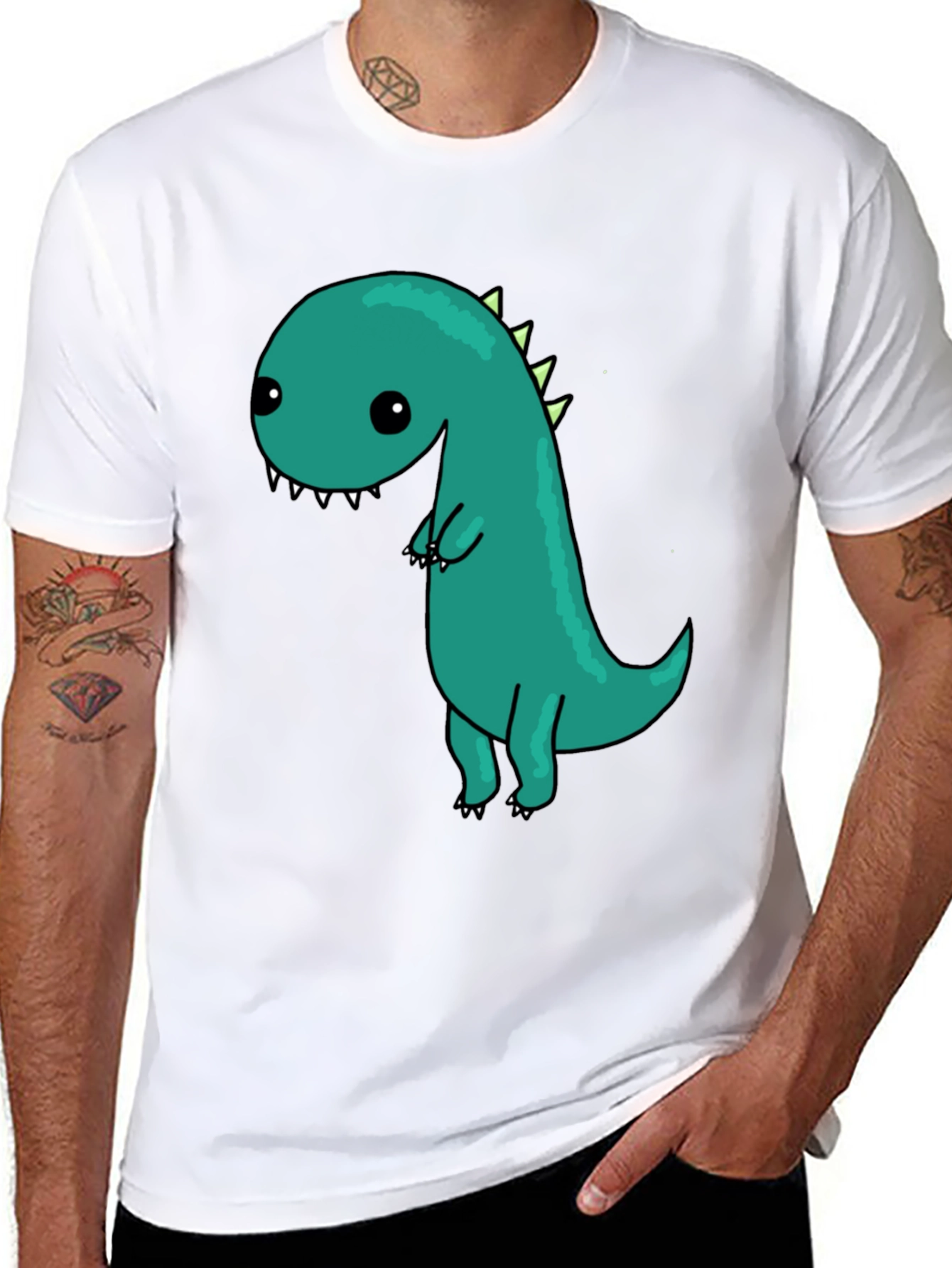 Black Cute Cartoon Dinosaur Graphic Black T-Shirt view 8