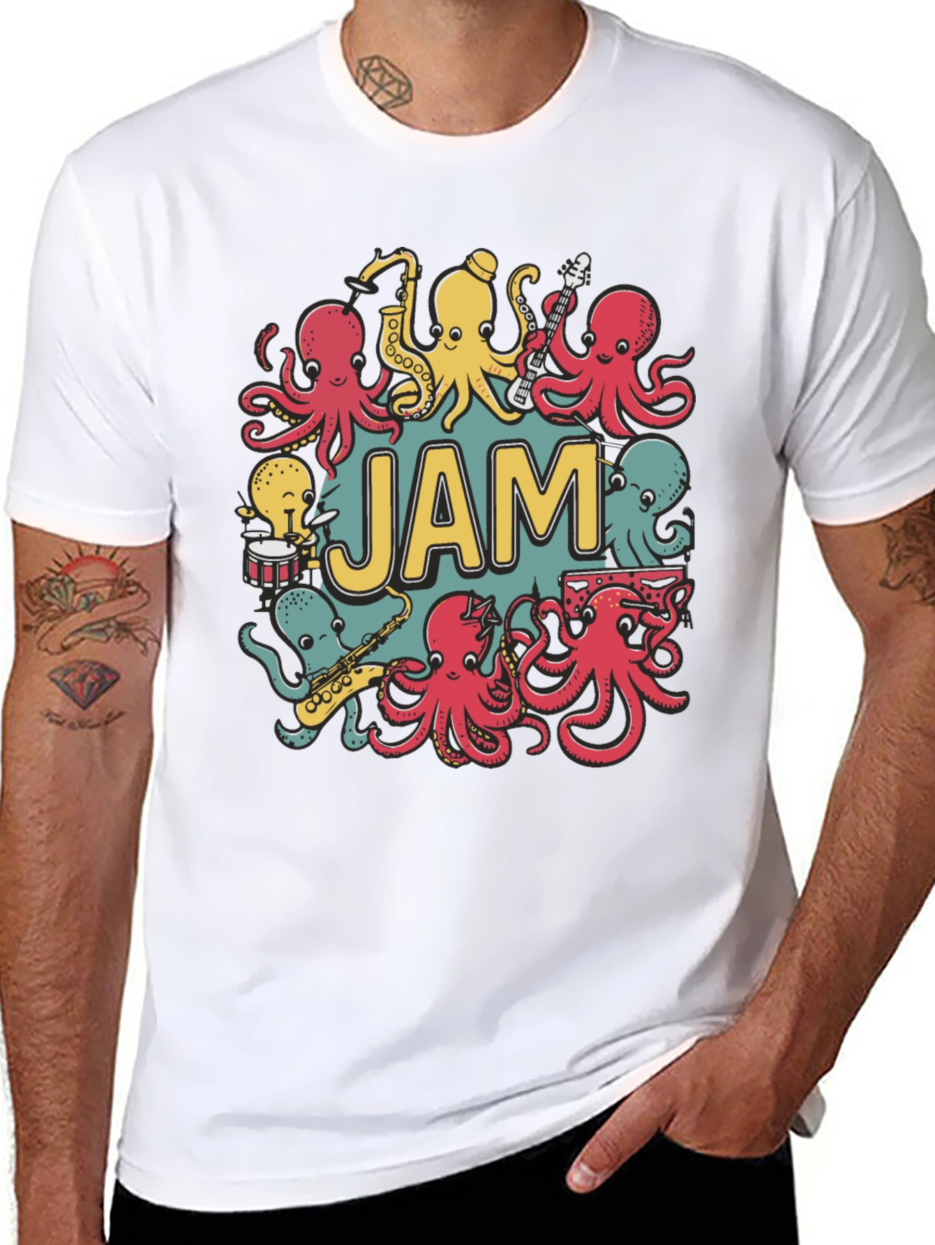 Black Octopus Jam Band Graphic T-Shirt - Black Cotton Tee view 8