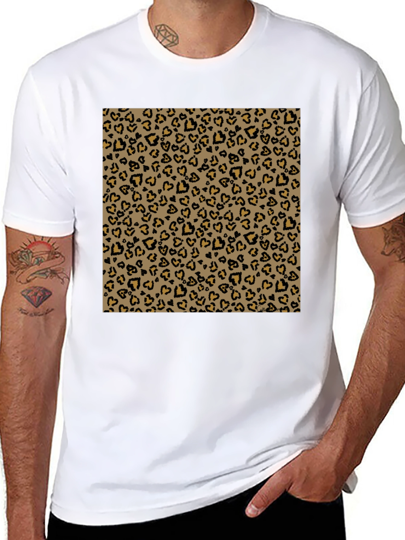 Black Black Tee with Leopard Heart Print view 8