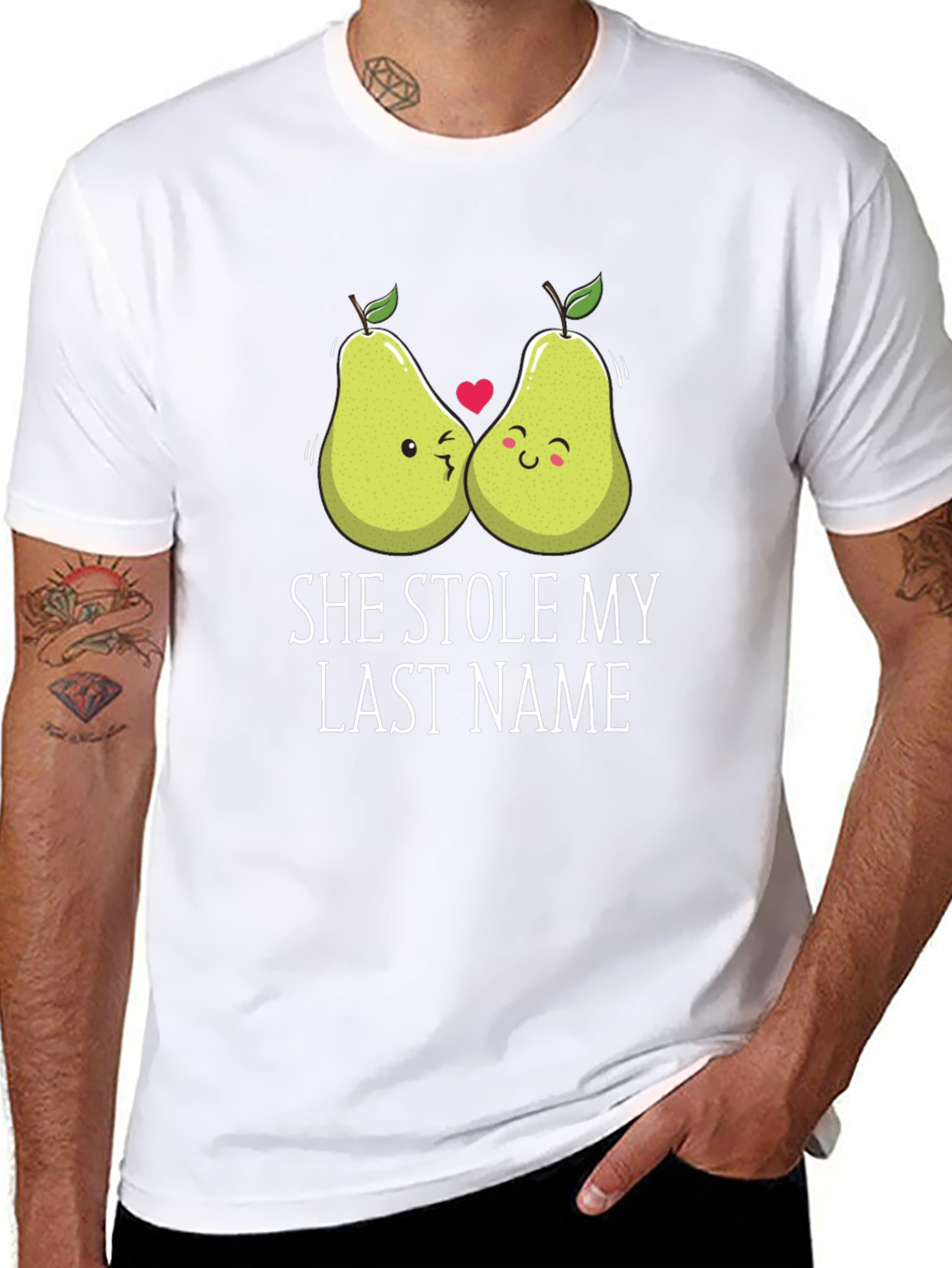 Black She Stole My Last Name T-Shirt, Couple Pears view 8