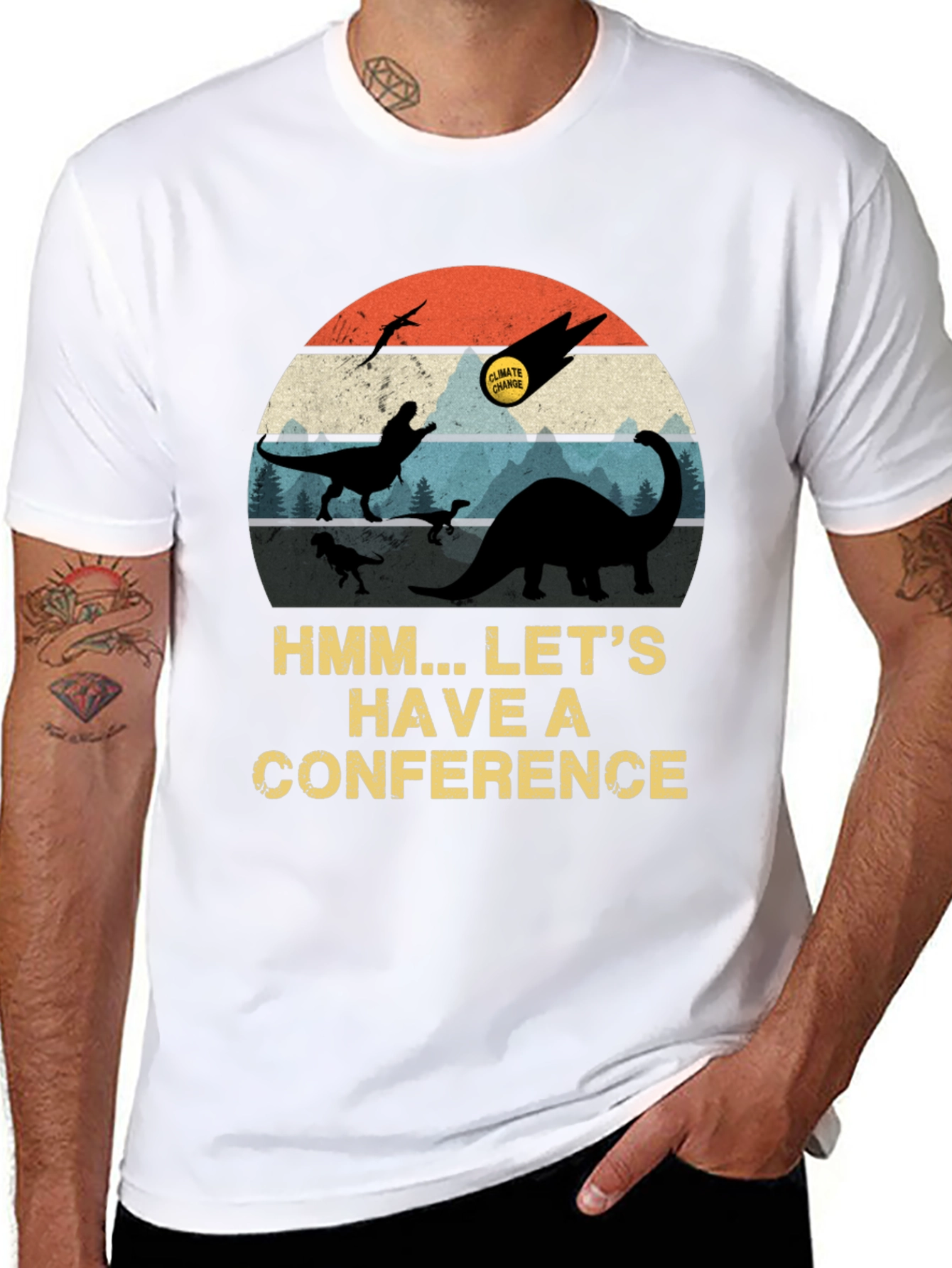 Black Dinosaur Climate Change Conference Graphic T-Shirt view 8