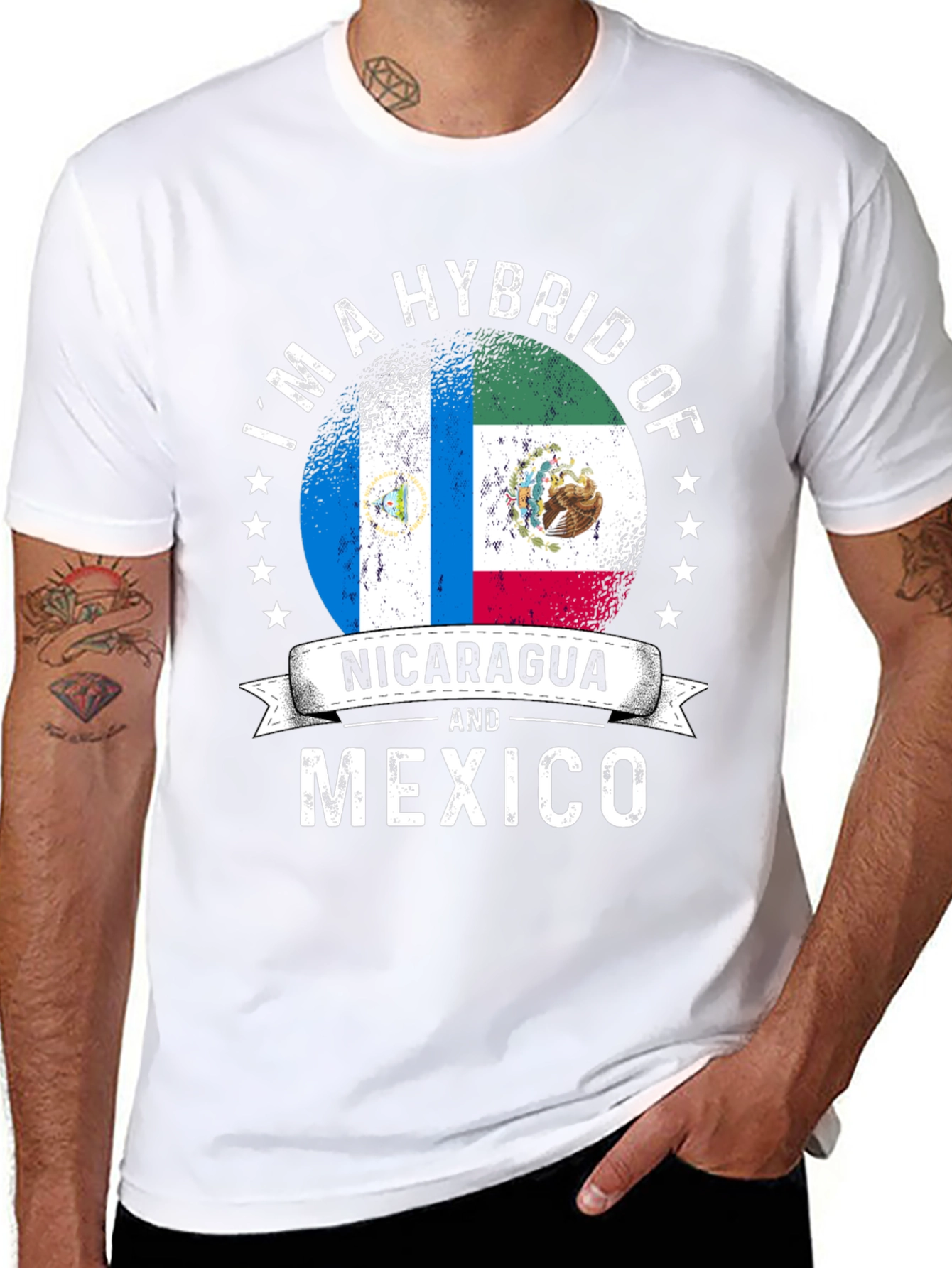 Black Nicaragua and Mexico Hybrid Pride T-Shirt view 8