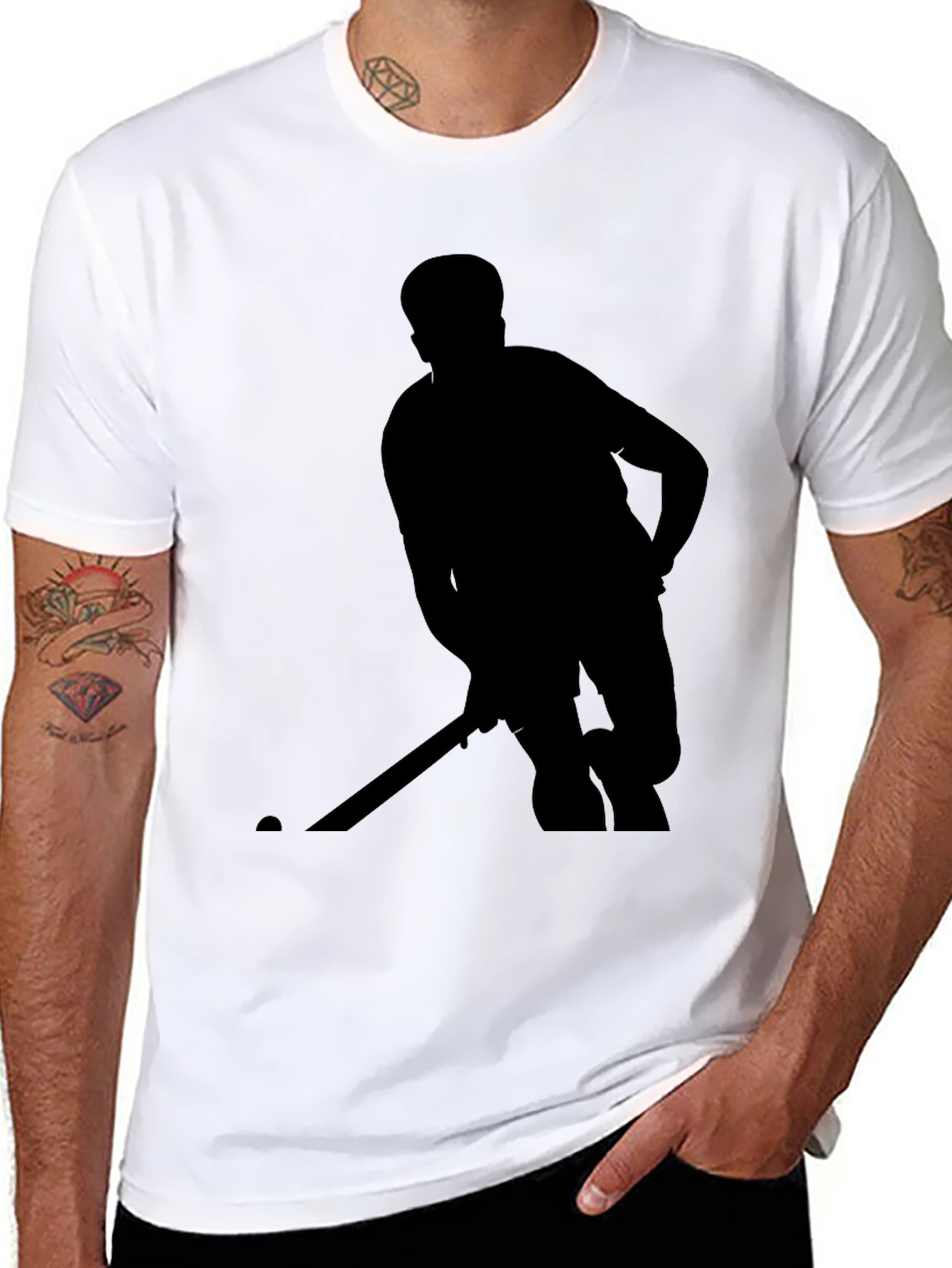 Black Hockey Player Silhouette T-Shirt view 8