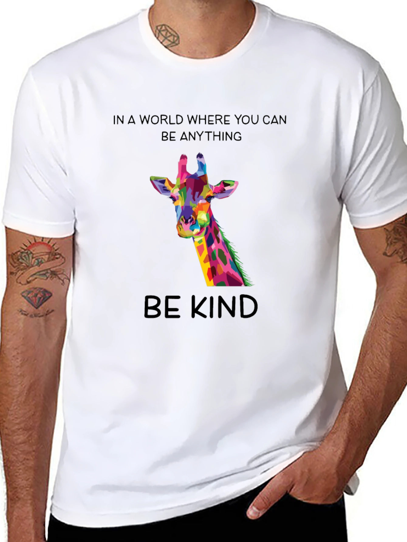 Black Be Kind Giraffe Tee - Unique Colorful Design view 8