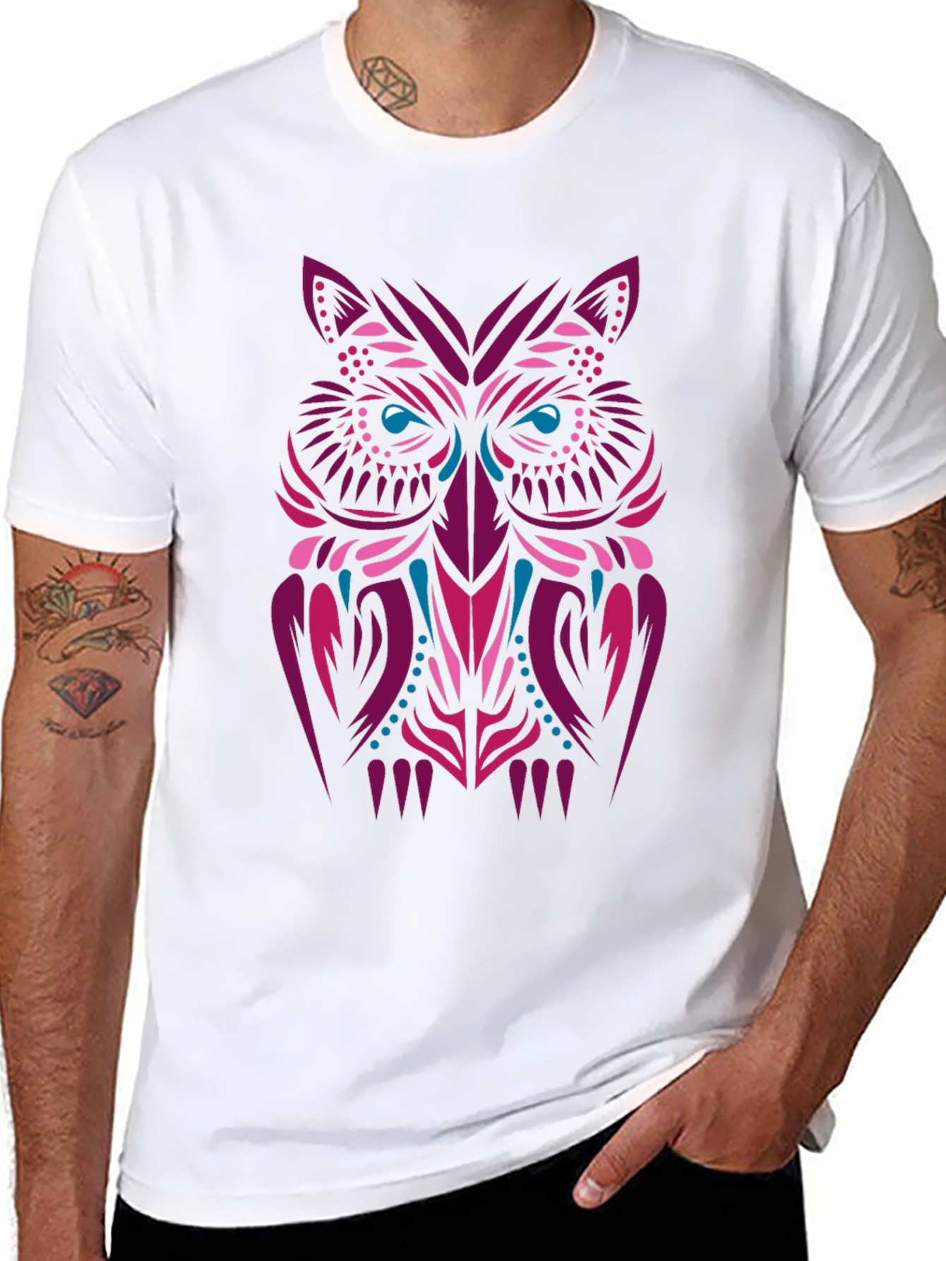 Tribal Owl Graphic Tee - Stylish Men's Black T-Shirt - 8