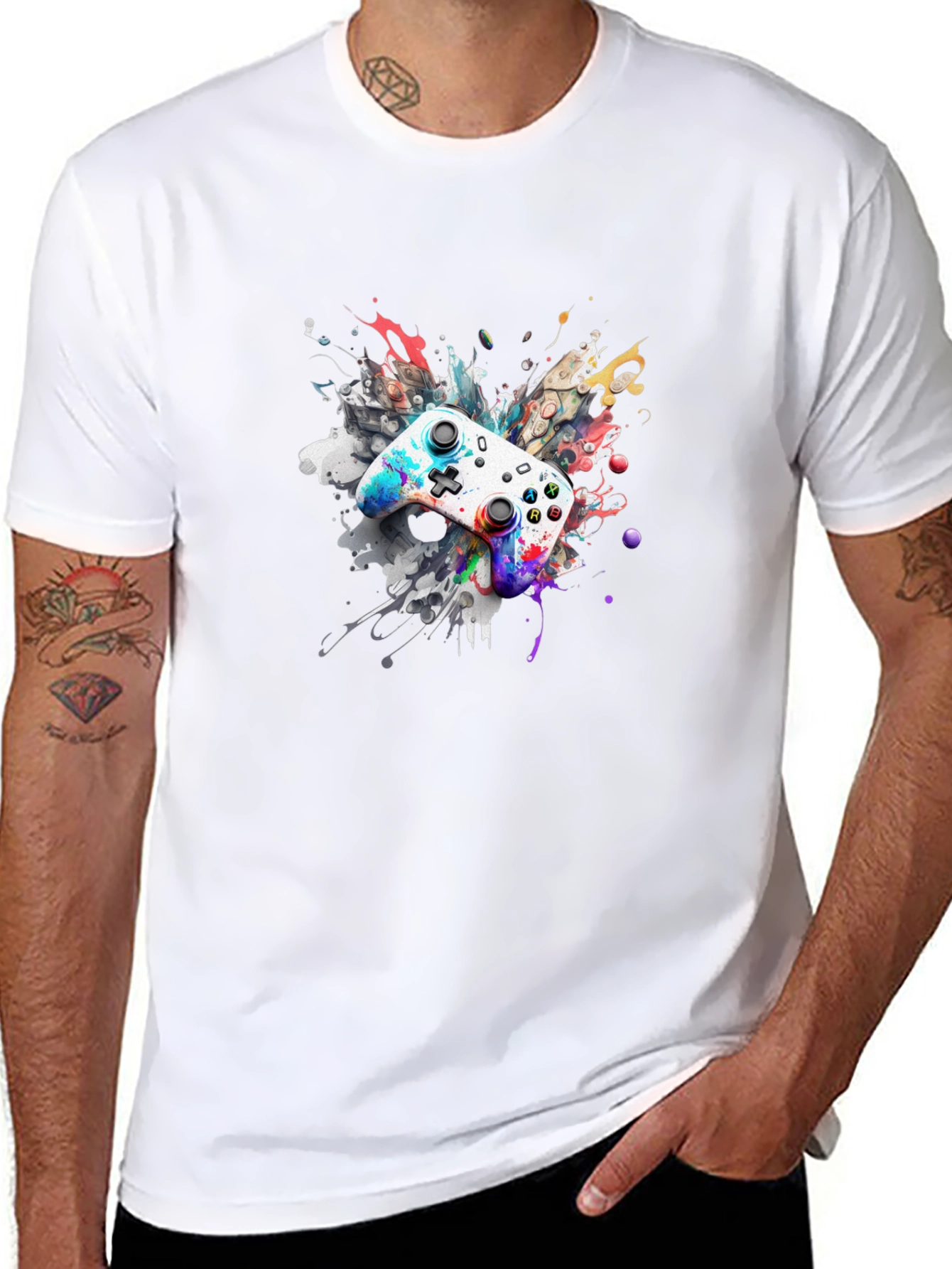 Black Colorful Gaming Controller T-Shirt view 8