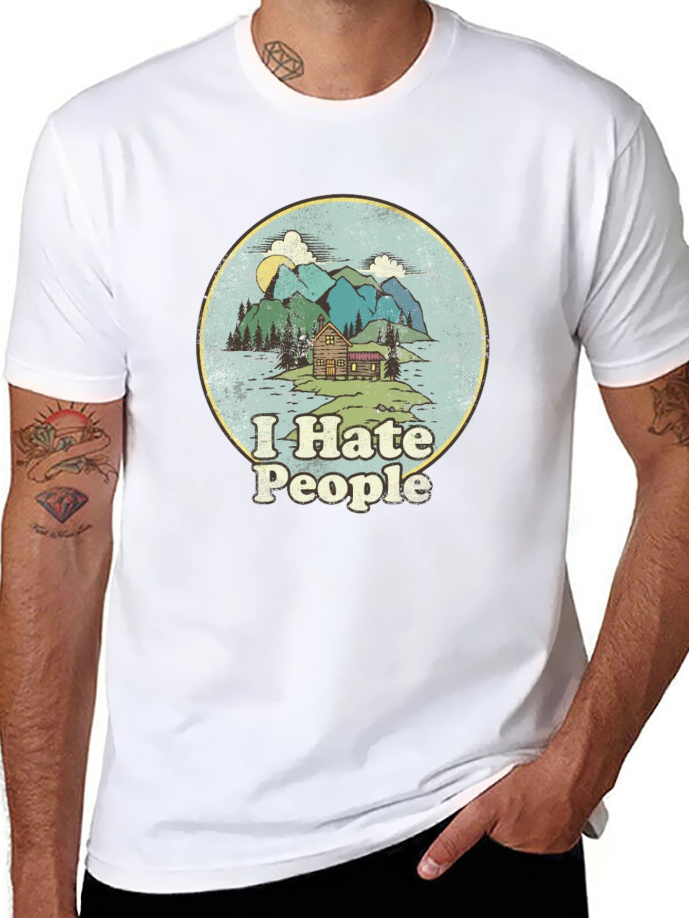 Black I Hate People T-Shirt - Cabin in the Mountains Graphic Tee view 8