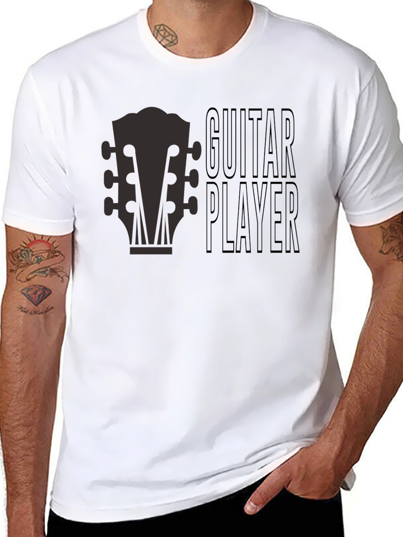 Black Guitar Player Graphic Tee - Musician's T-Shirt view 8