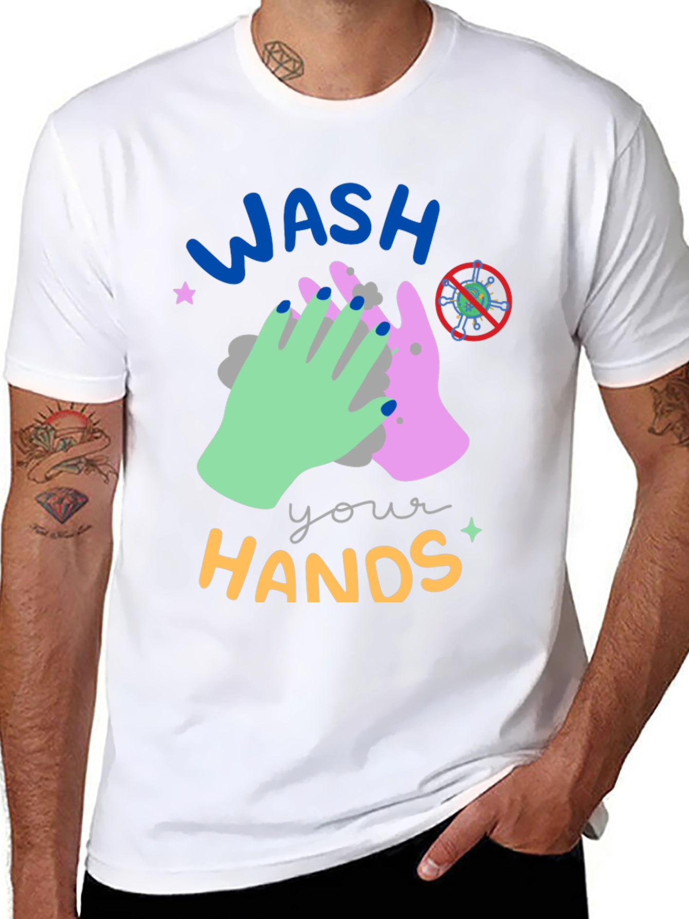 Black Wash Your Hands Graphic Tee - Black view 8