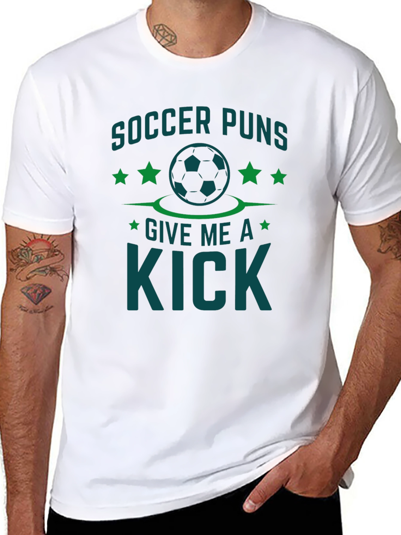 Black Soccer Puns Give Me a Kick Black T-Shirt view 8