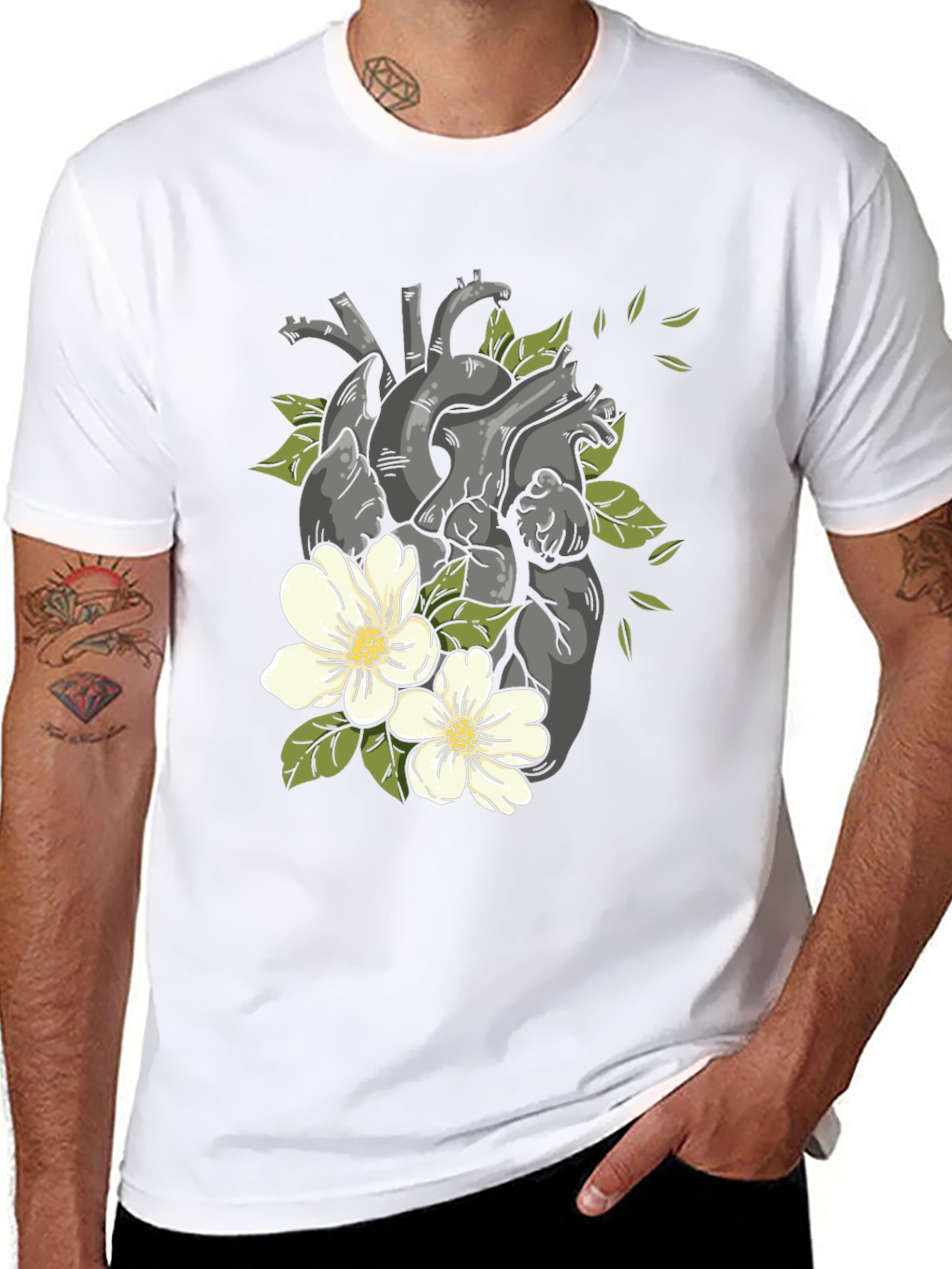 Black Floral Heart Print Black T-Shirt view 8