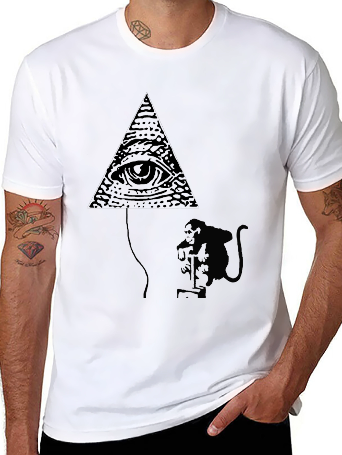 Black Illuminati Monkey Balloon Black T-Shirt view 8