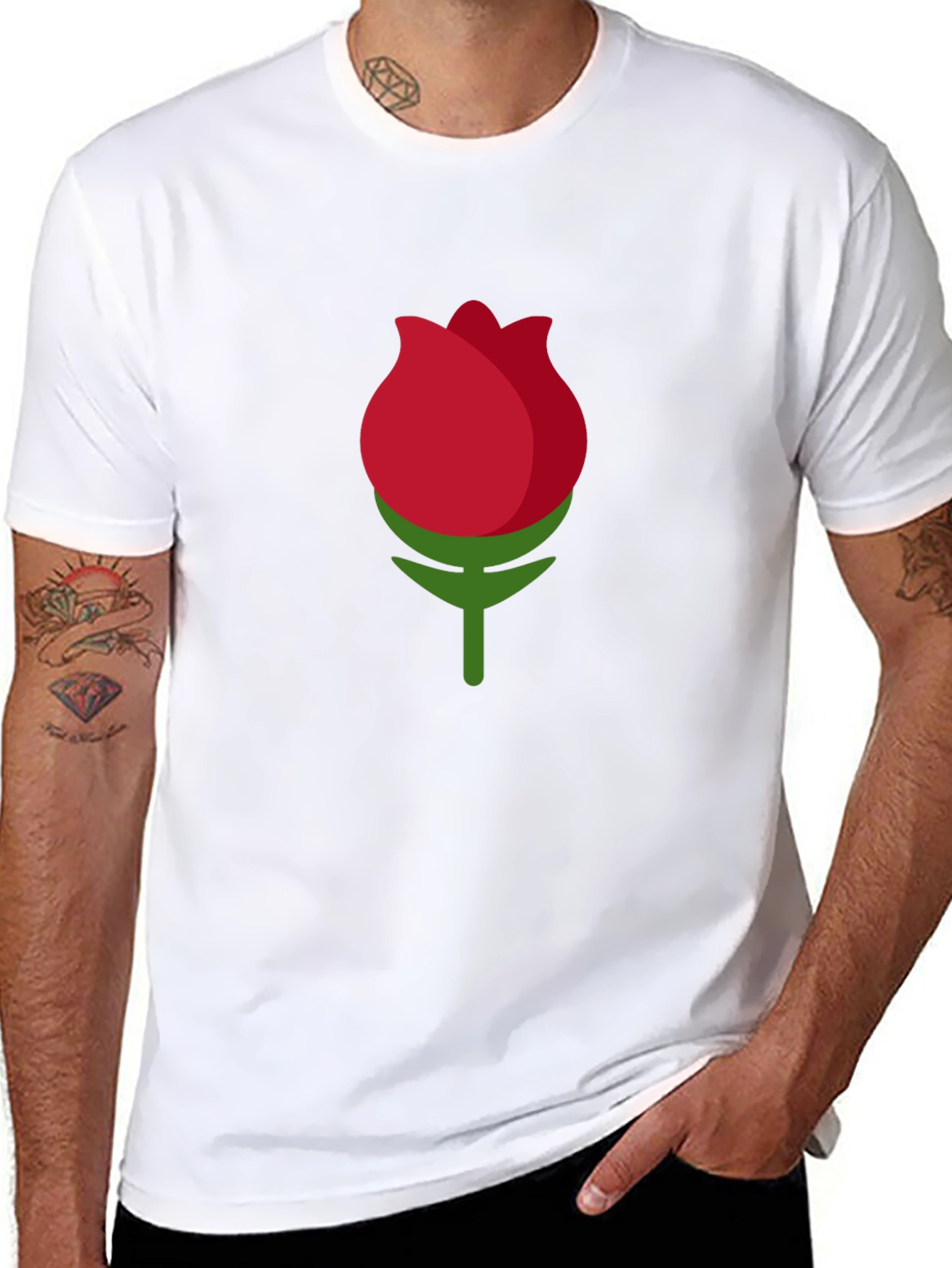 Black Black T-shirt with Rose Bud Graphic view 8