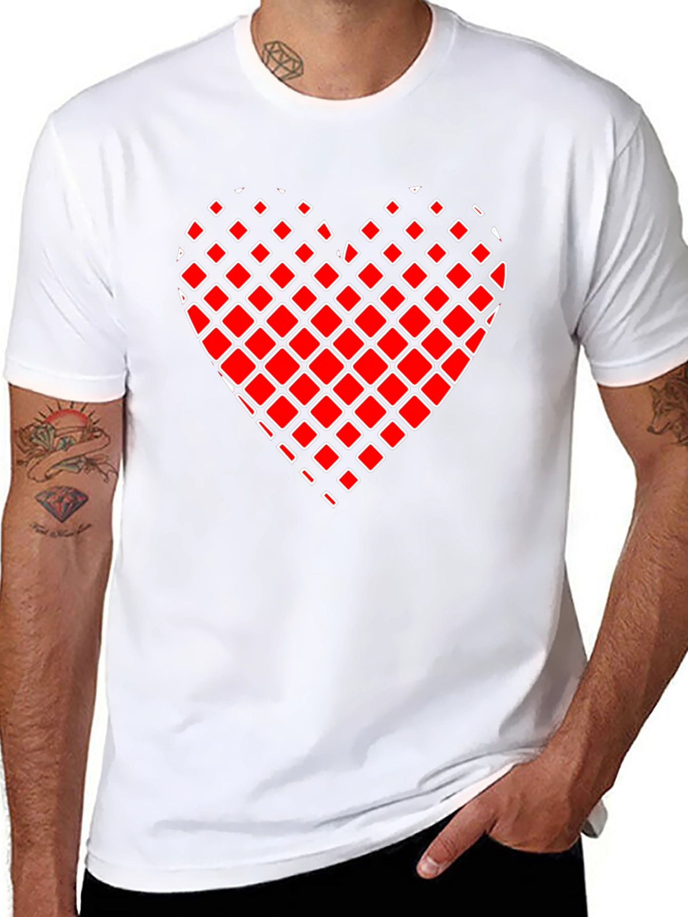 Black Red Square Heart Graphic Tee - Men's Black T-Shirt view 8