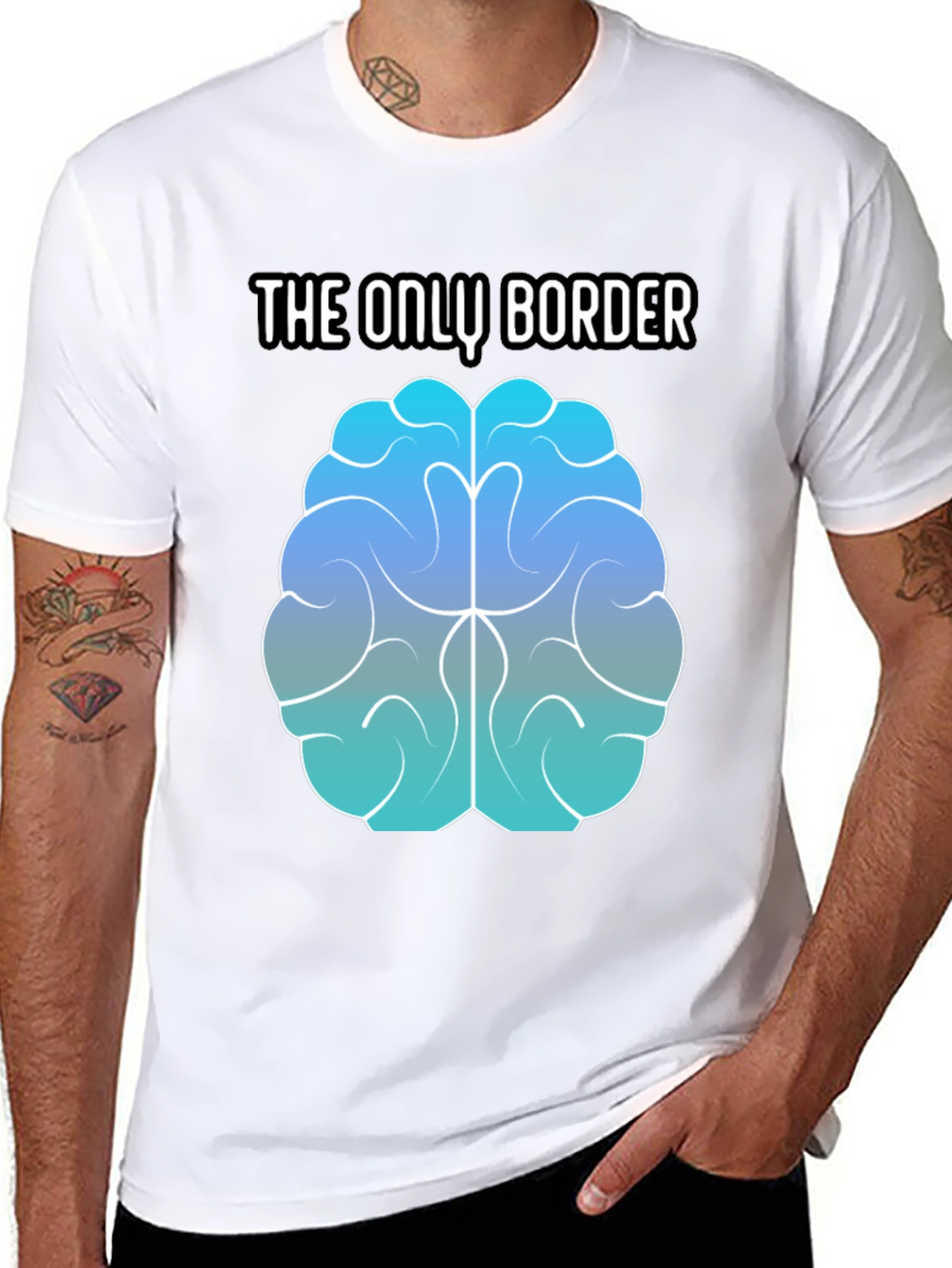 Black The Only Border Brain Graphic T-Shirt - Unisex Black Tee view 8
