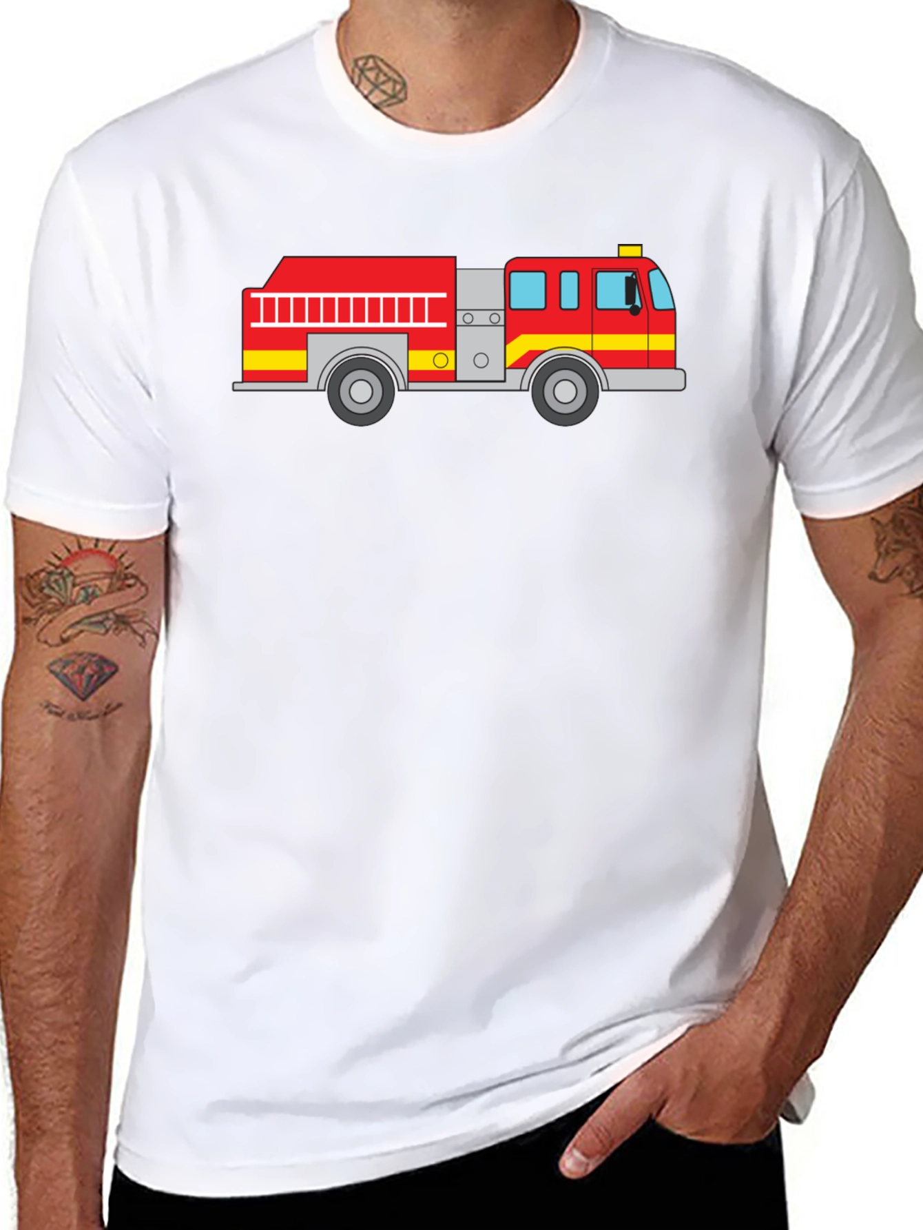 Black Fire Truck Graphic Tee - Black Cotton T-Shirt view 8