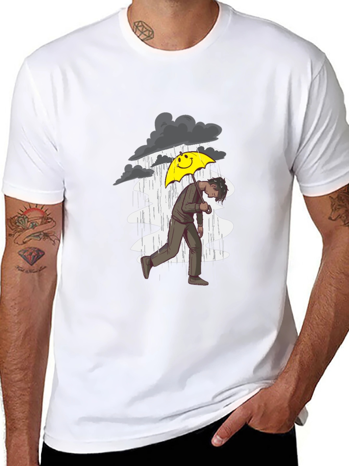 Black Rainy Day Graphic Tee - Men's Black T-Shirt view 8