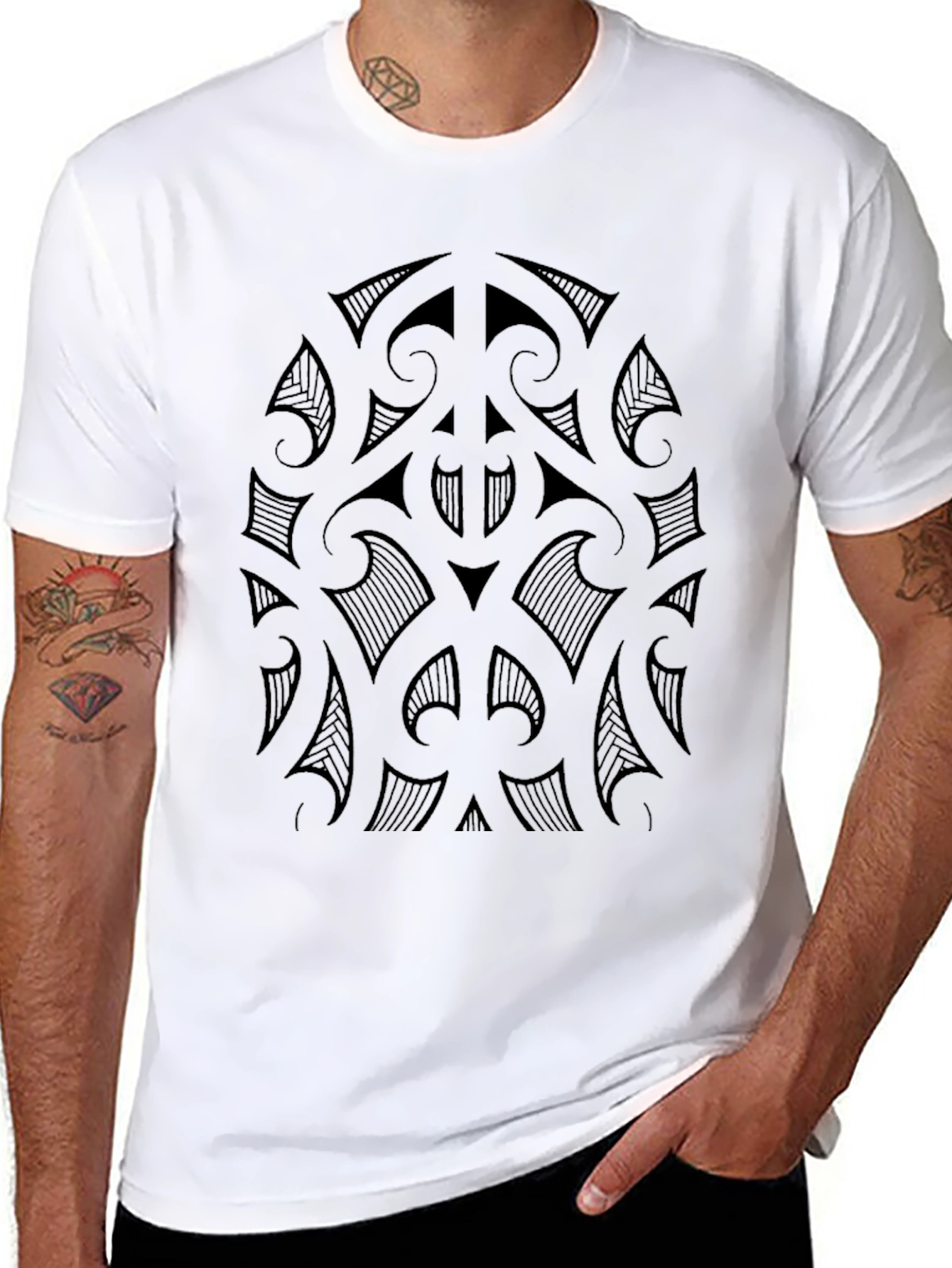 Black Tribal Tattoo Design Black T-Shirt view 8