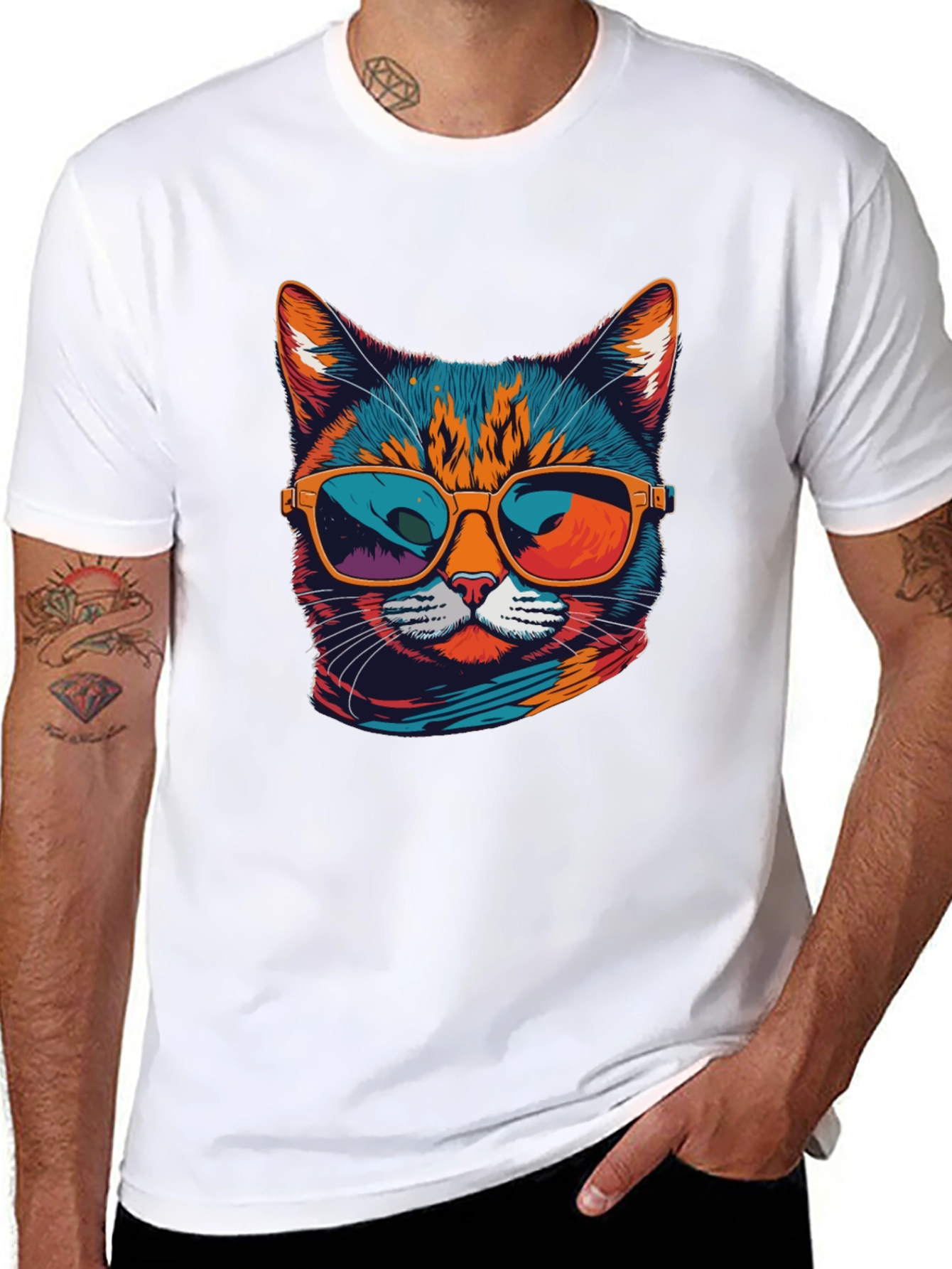 Black Cool Cat Graphic Tee - Unisex Black T-Shirt view 8